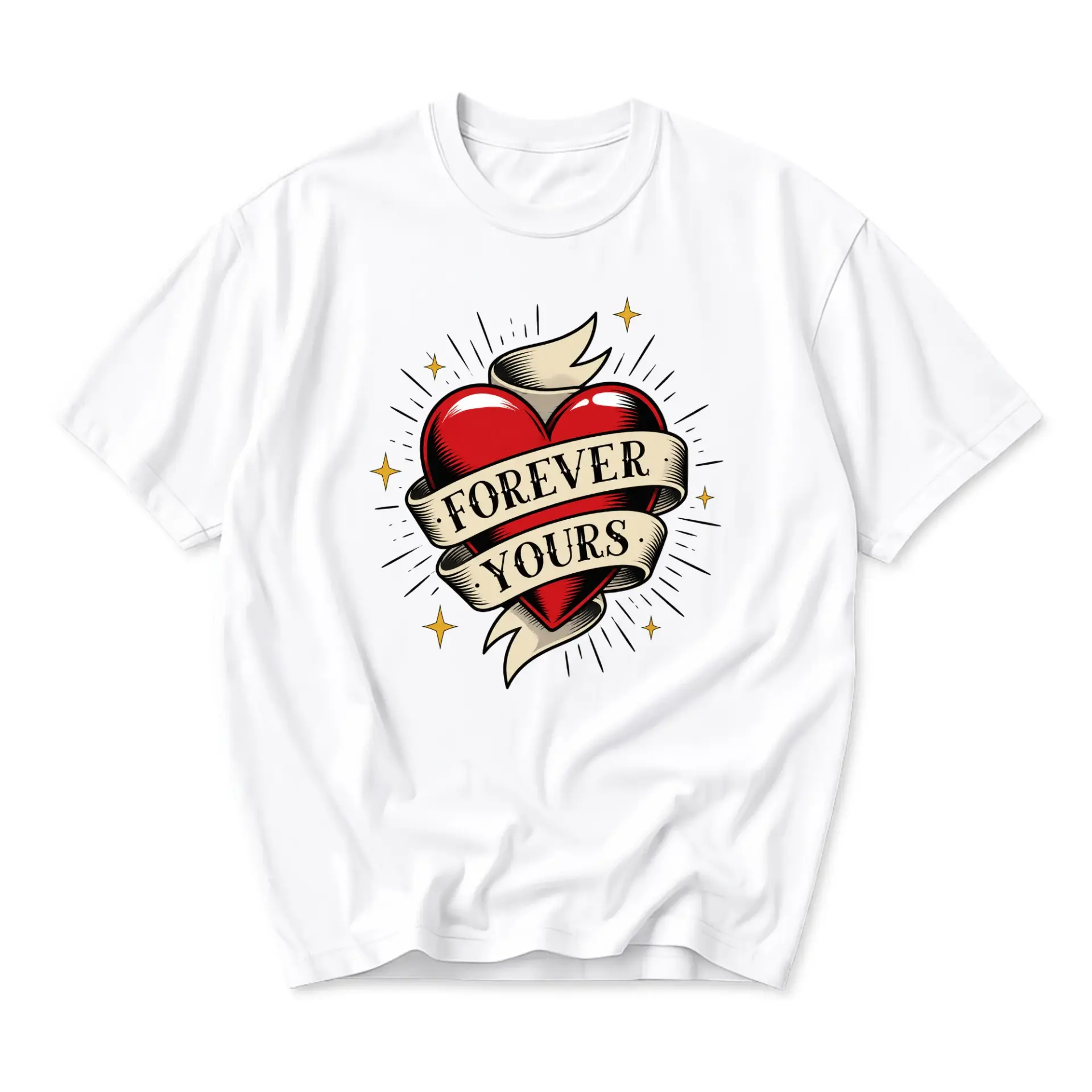 Graphic Tee Forever Yours Heart Tattoo Style Art Unisex Crew Neck T-Shirt Short Sleeve Casual Cotton Apparel
