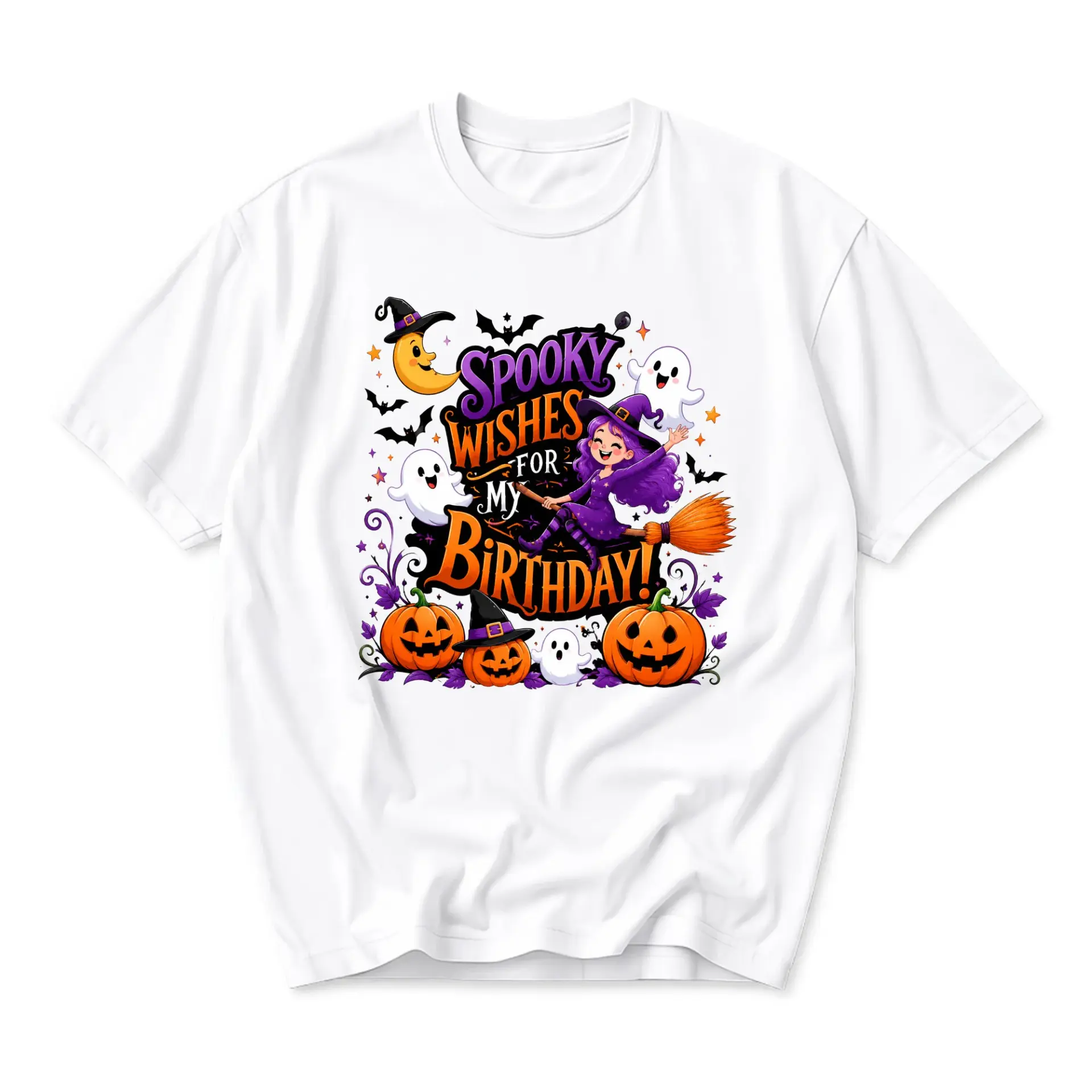Funny Shirt Spooky Wishes for My Birthday Graphic Tee Unisex Crew Neck Casual Cotton Blend Soft Holiday Top