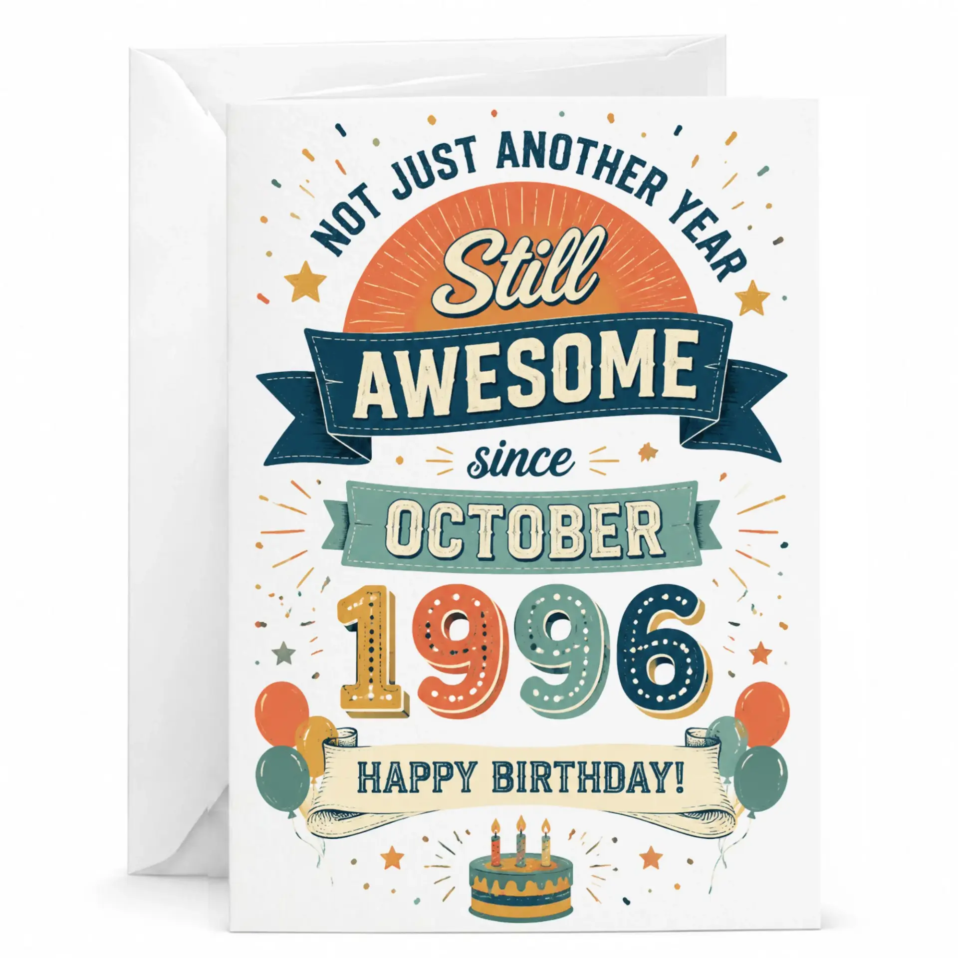 Birthday Card Not Just Another Year Still Awesome Since October 1996 Funny Vintage Style Greeting Card with Envelope