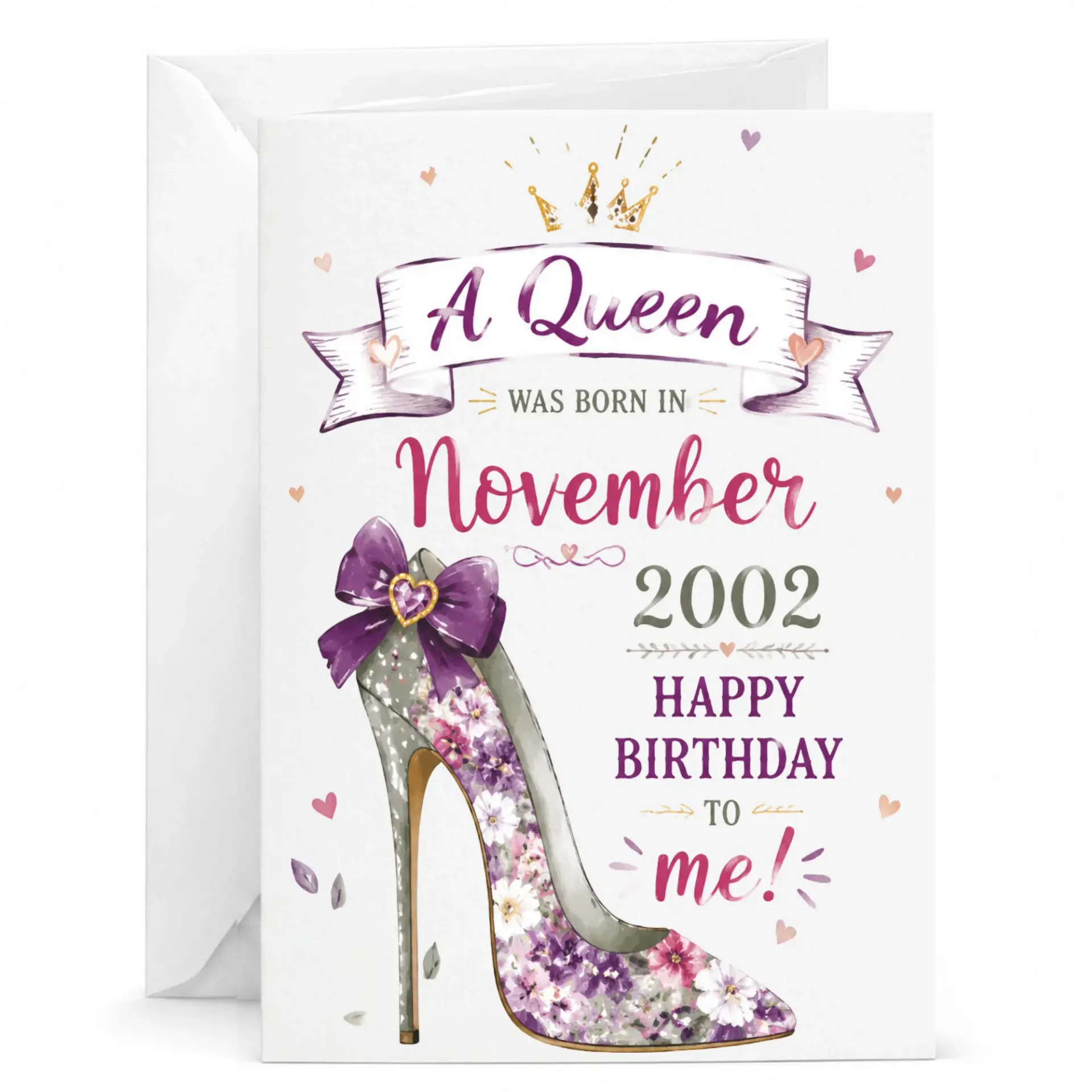Birthday Card a Queen Was Born in November 2002 Stiletto Shoe Illustration Premium Folded Greeting Card