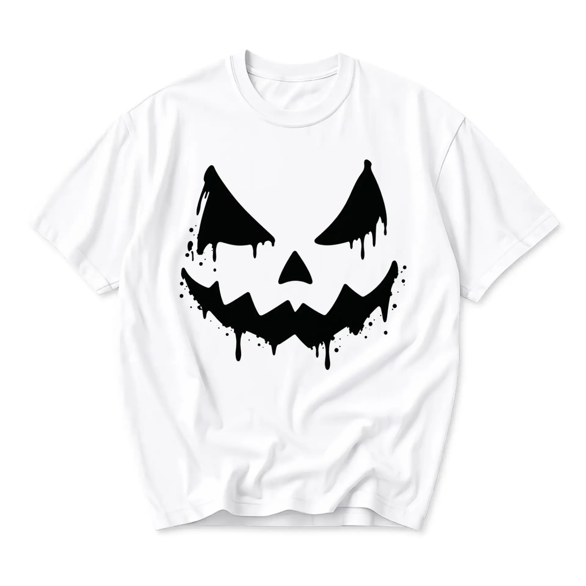 Graphic Tee Scary Melting Jack-O-Lantern Face Print Unisex Crew Neck Casual Cotton Blend Short Sleeve Shirt