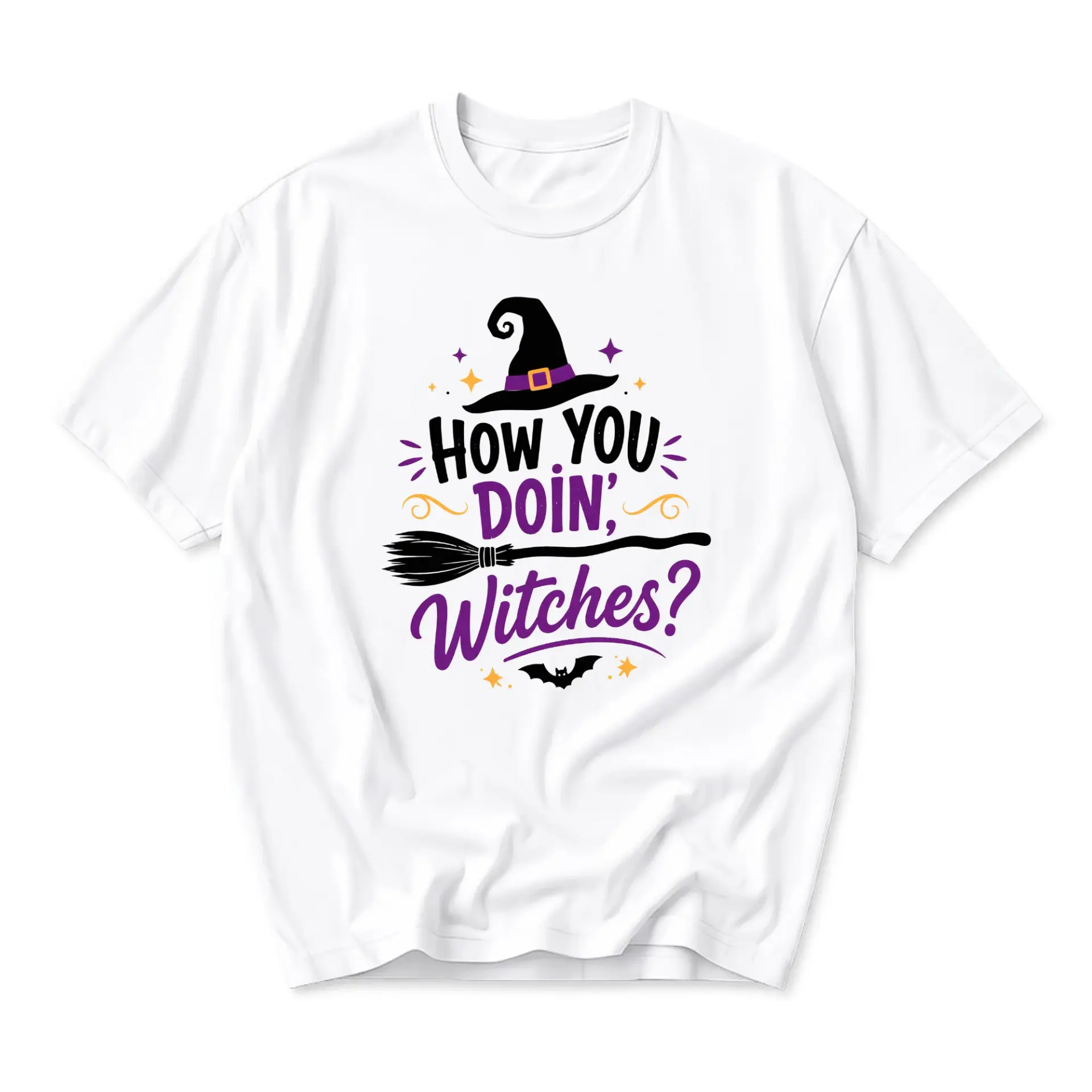 Funny Shirt How You Doin Witches Halloween Graphic Tee Unisex Casual Crew Neck Soft Cotton Blend Everyday Wear Top