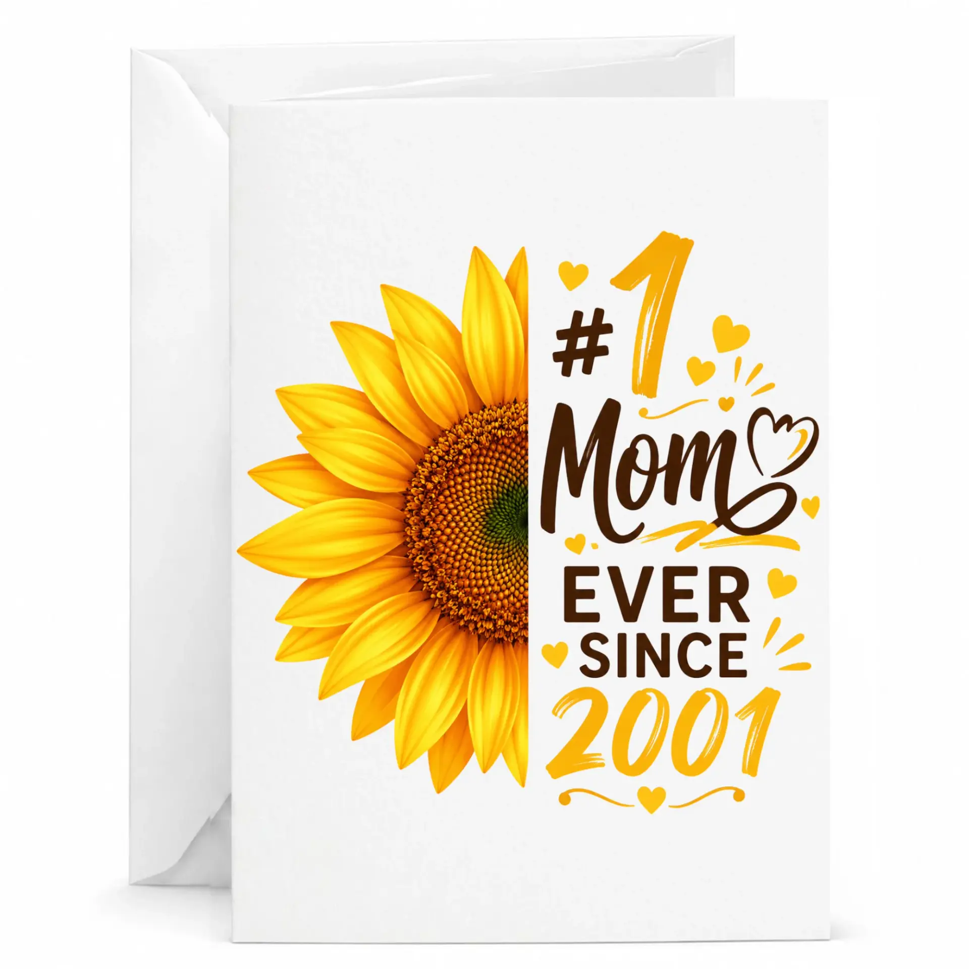 Greeting Card Number 1 Mom Ever Since 2001 with Beautiful Sunflower Design for Special Occasions and Personal Messages