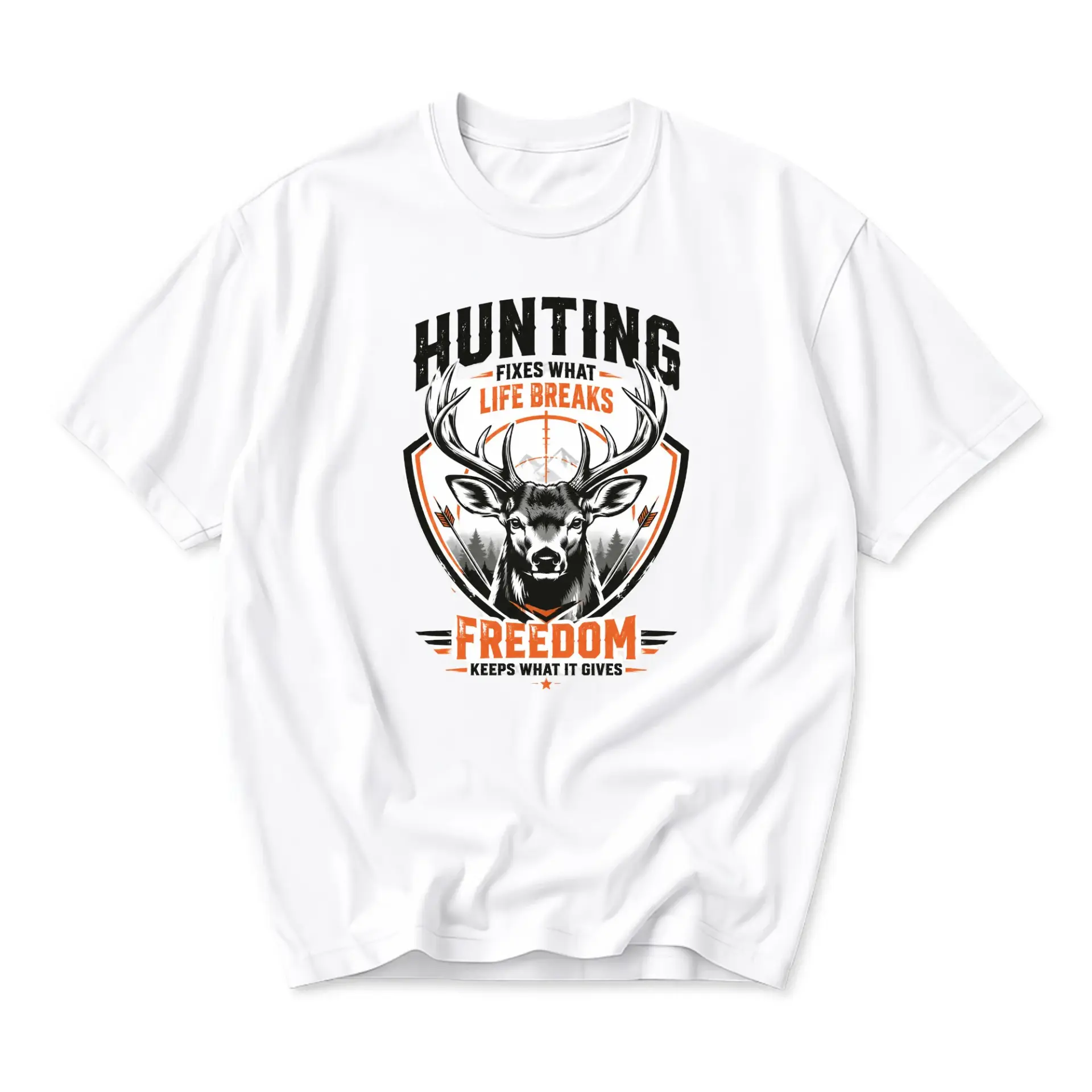 Graphic Tee Hunting Fixes What Life Breaks Freedom Deer Wildlife Print Unisex Crew Neck Casual Cotton Shirt