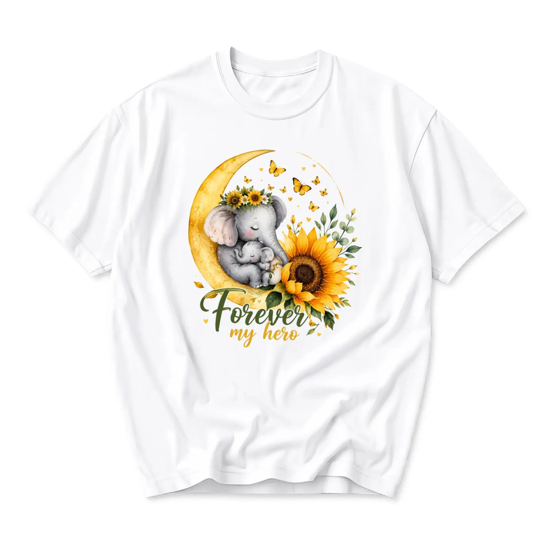 Graphic Tee Forever Elephant Sunflower Print Unisex Crew Neck Casual Everyday Short Sleeve Cotton T-Shirt
