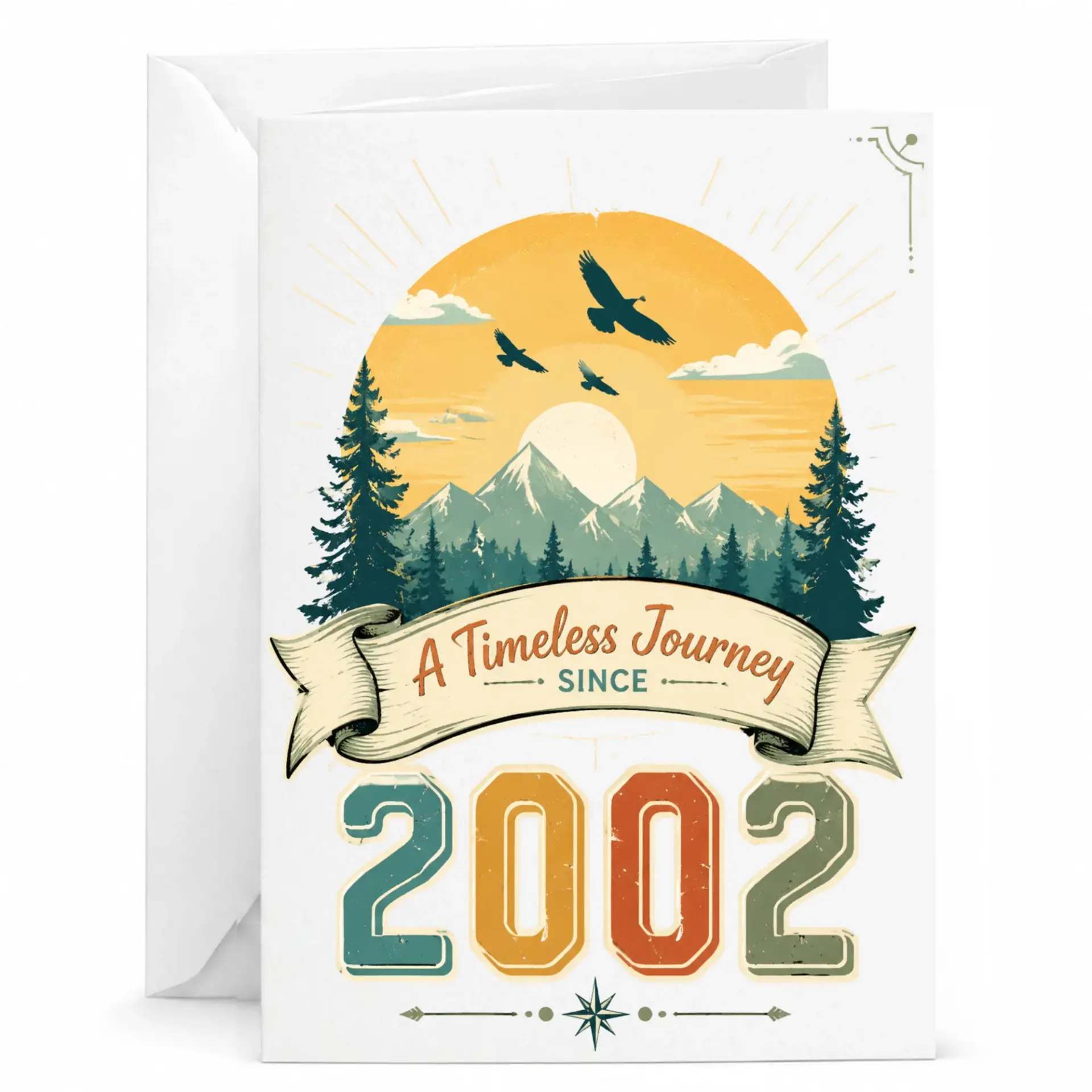 Birthday Card a Timeless Journey Since 2002 Retro Nature Themed Greeting Card with Envelope for Milestone Anniversary