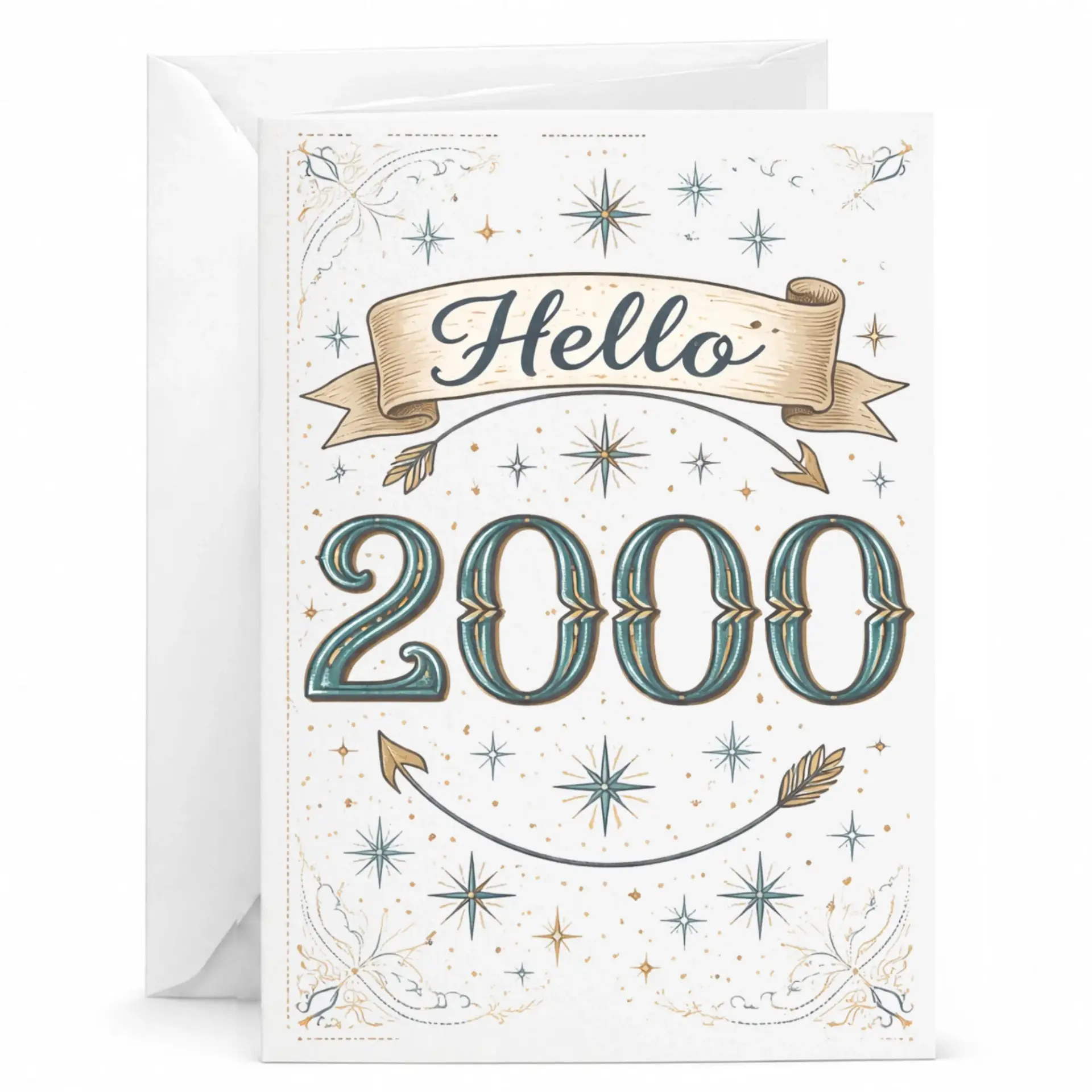 Greeting Card Hello 2000 Vintage Style Design for Birthday Anniversary Celebration Milestone 5x7 Inches Folded Card