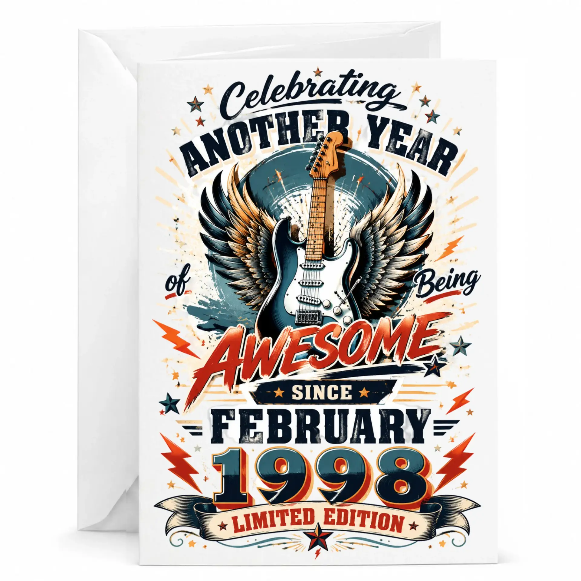 Birthday Card Celebrating Another Year of Being Awesome Since February 1998 Musical Guitar Design Greeting Card