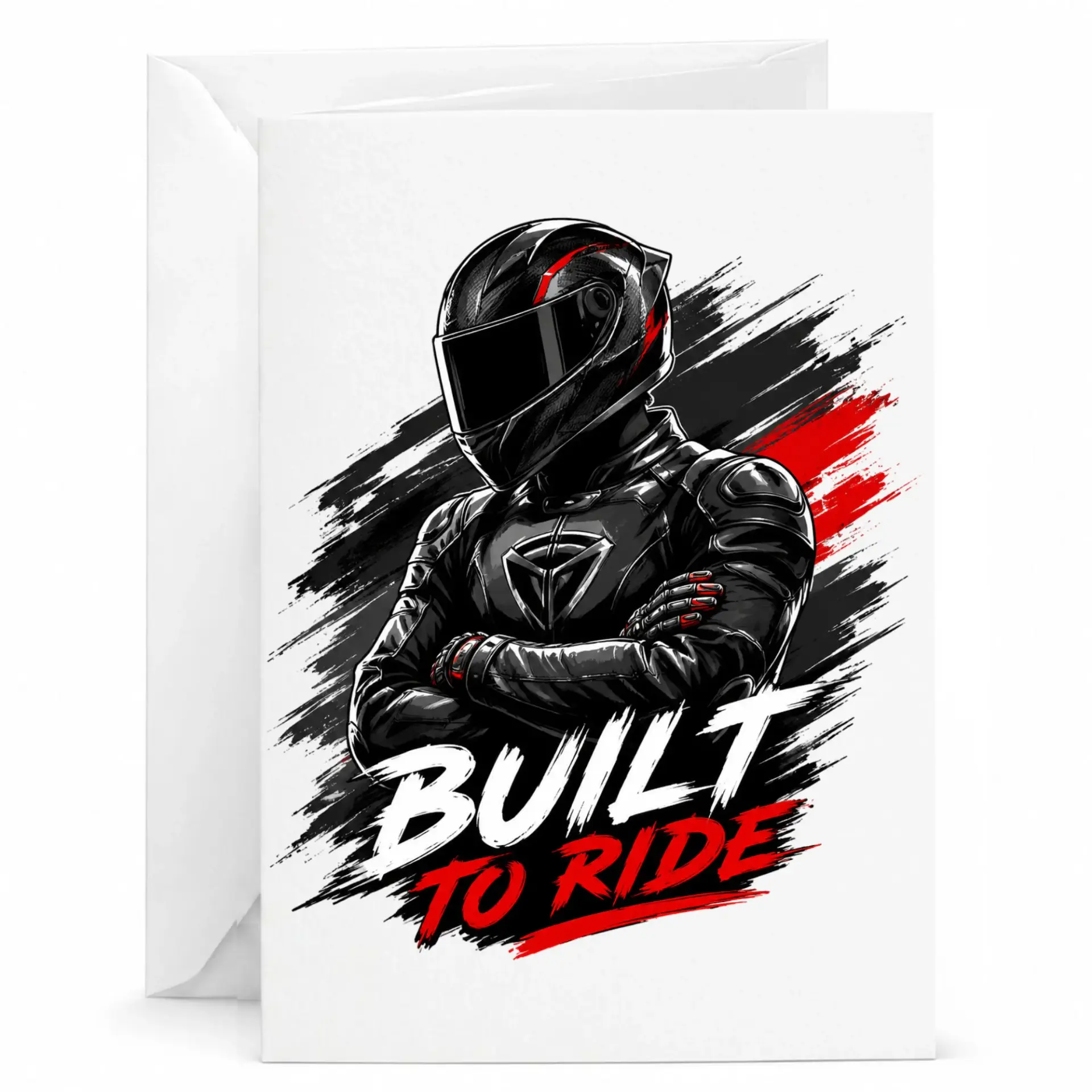 Greeting Card Built to Ride Motorcycle Enthusiast Design Heavyweight Professional Matte Finish Stationery 5x7 Inches