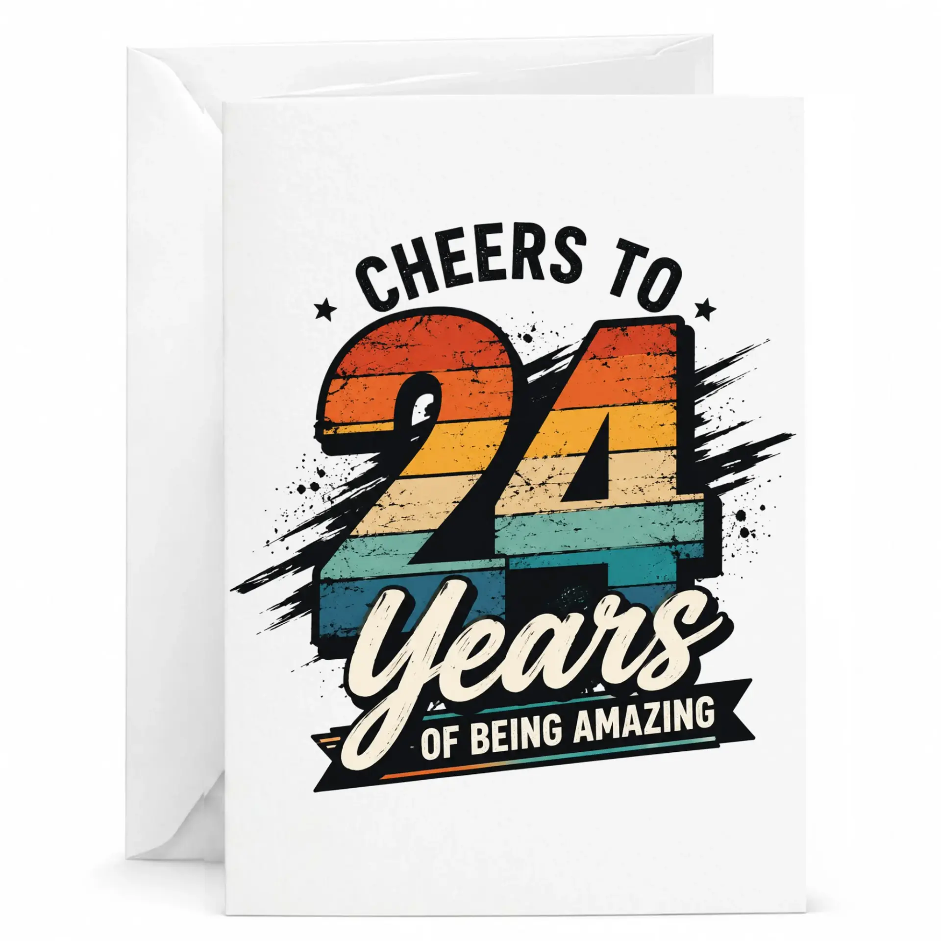 Birthday Card Cheers to 24 Years of Being Amazing Funny Retro Twenty Fourth Birthday Greeting Card with Envelope