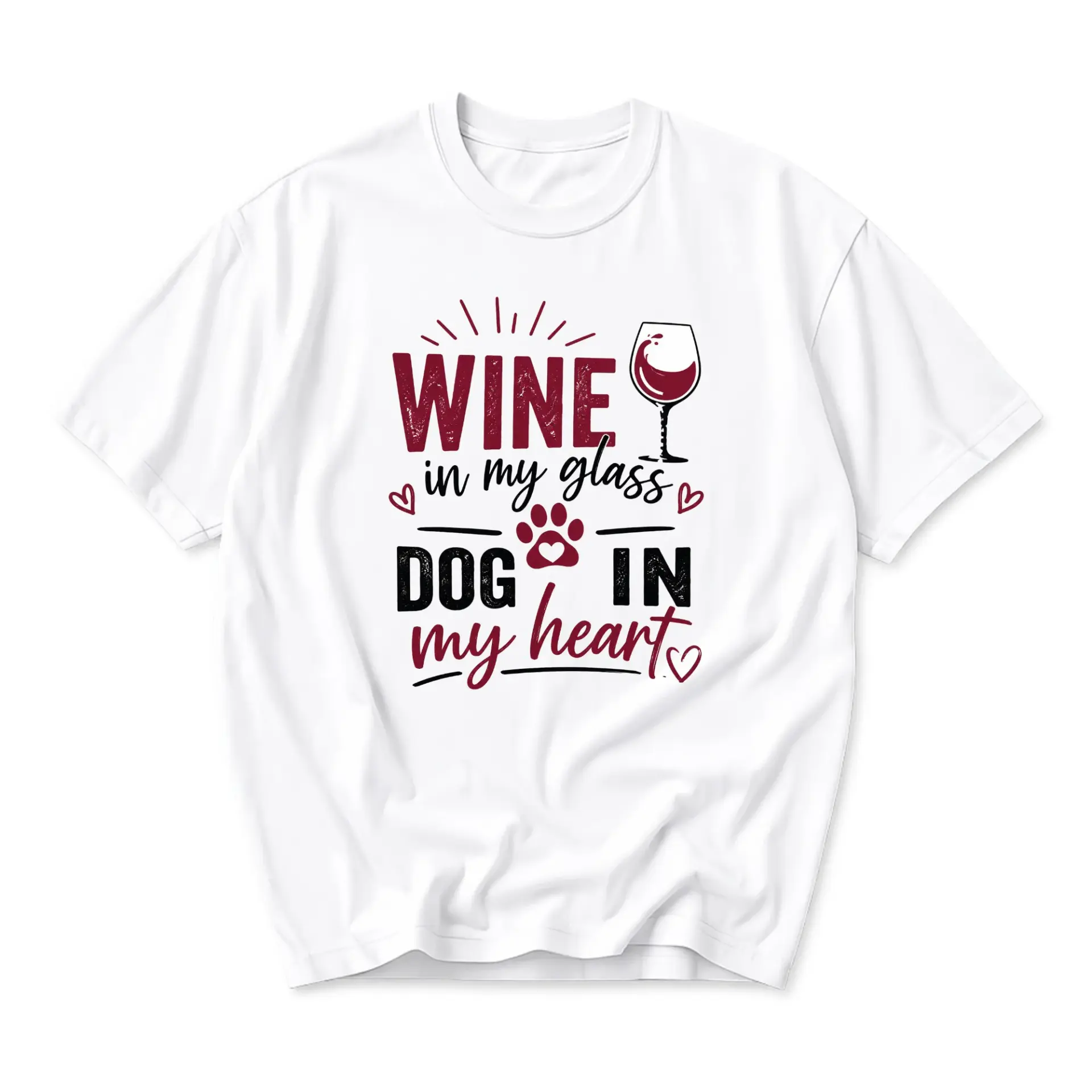 Funny Shirt Wine in My Glass Dog in My Heart Graphic Tee Unisex Casual