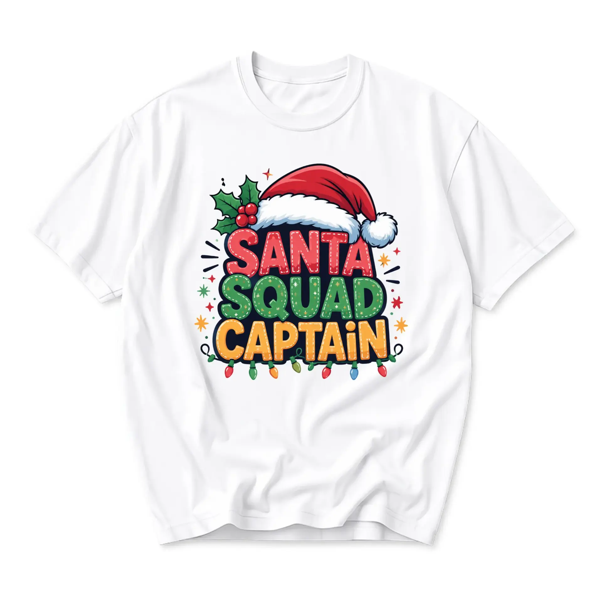 Graphic Tee Santa Squad Captain Holiday Shirt Unisex Casual Crew Neck