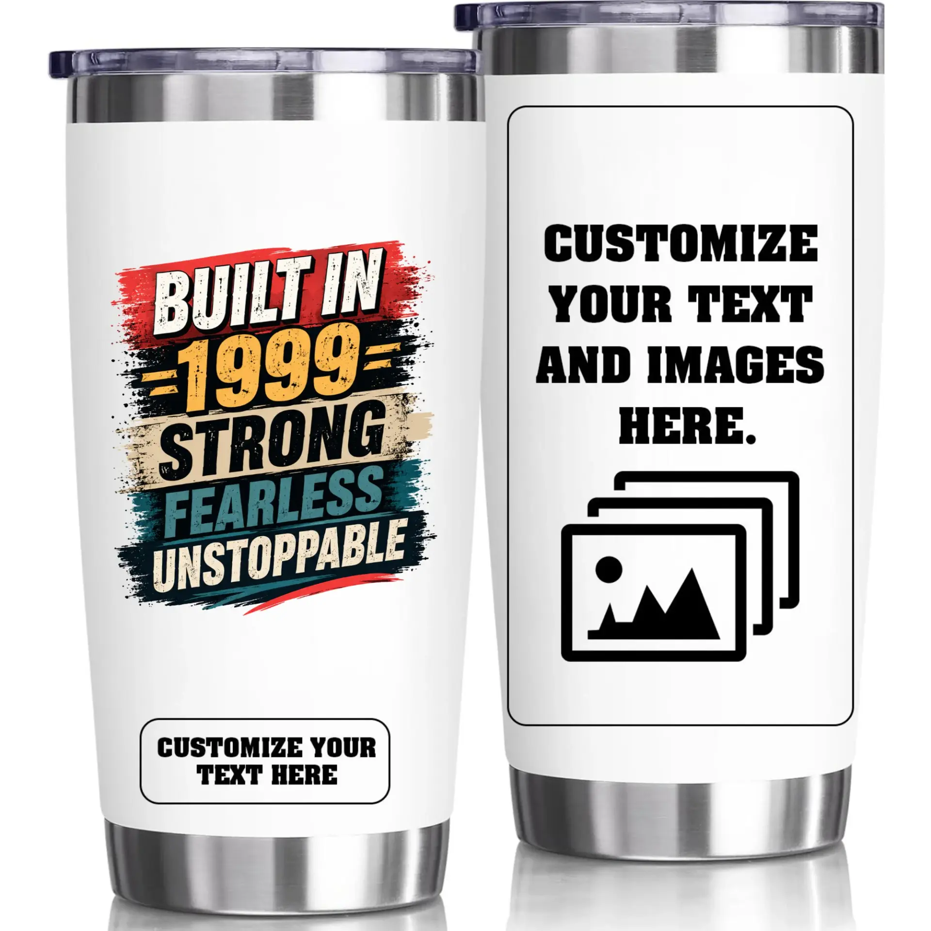 Stainless Steel Tumbler 20oz Custom Travel Mug for Drinks Built in 1999 Vintage Design Insulated Cup for Hot or Cold