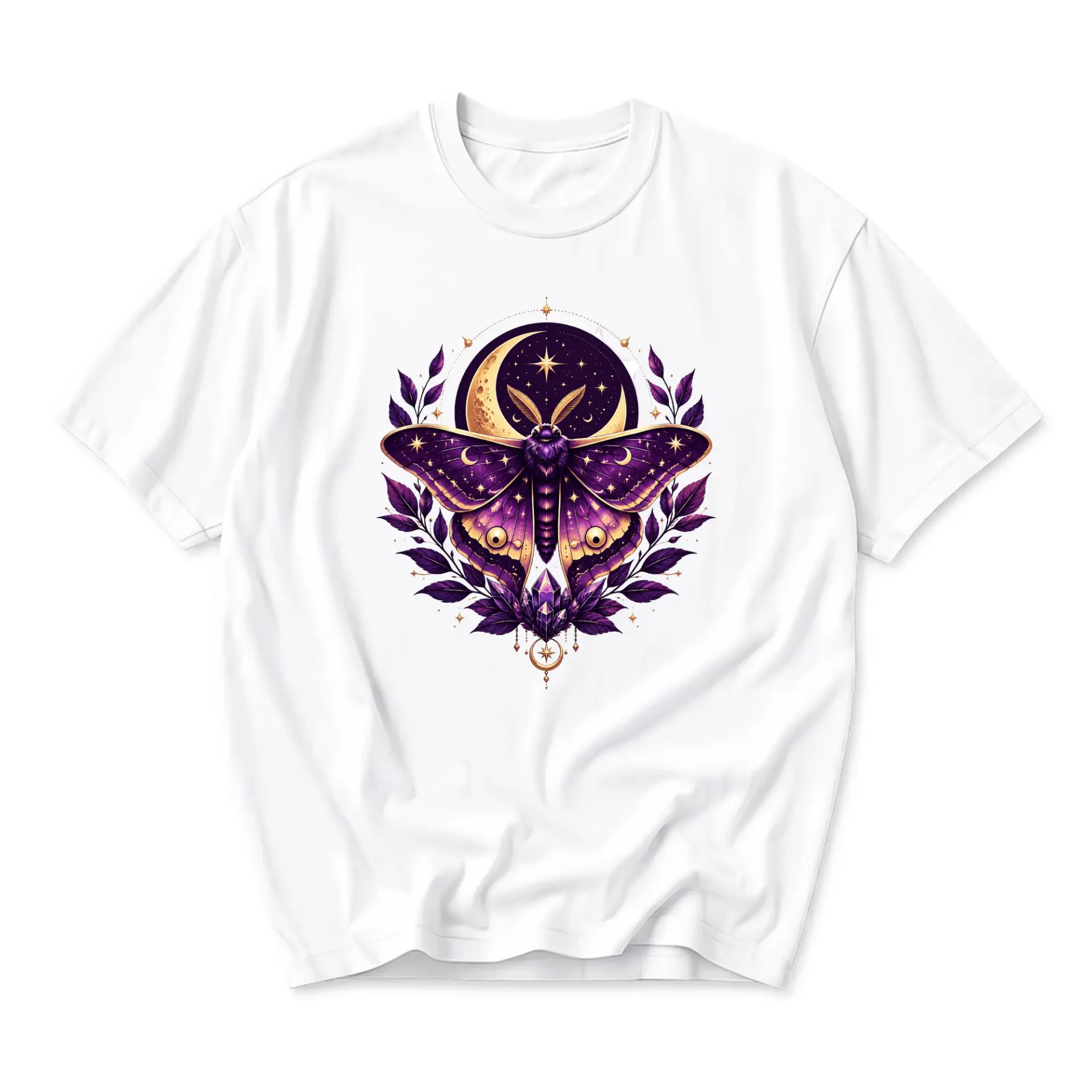 Graphic Tee Celestial Moth Art Print Unisex Casual Short Sleeve Crew Neck Cotton Blend Soft Everyday Wear Shirt