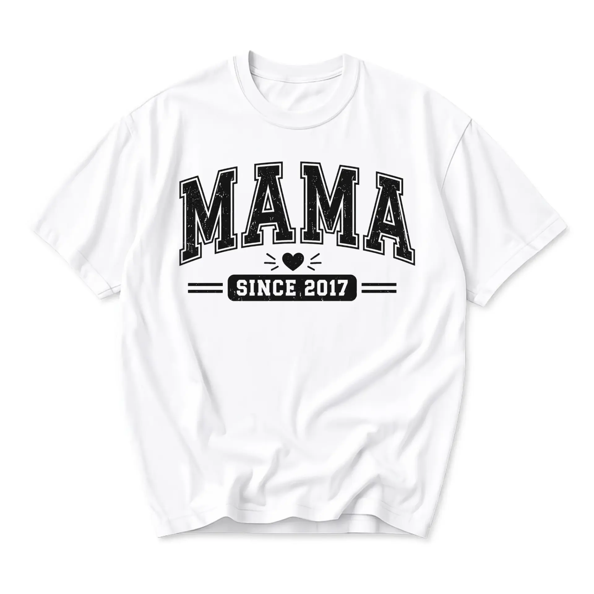 T-shirt Mama Since 2017 Graphic Tee Vintage Style Casual Unisex Crew Neck