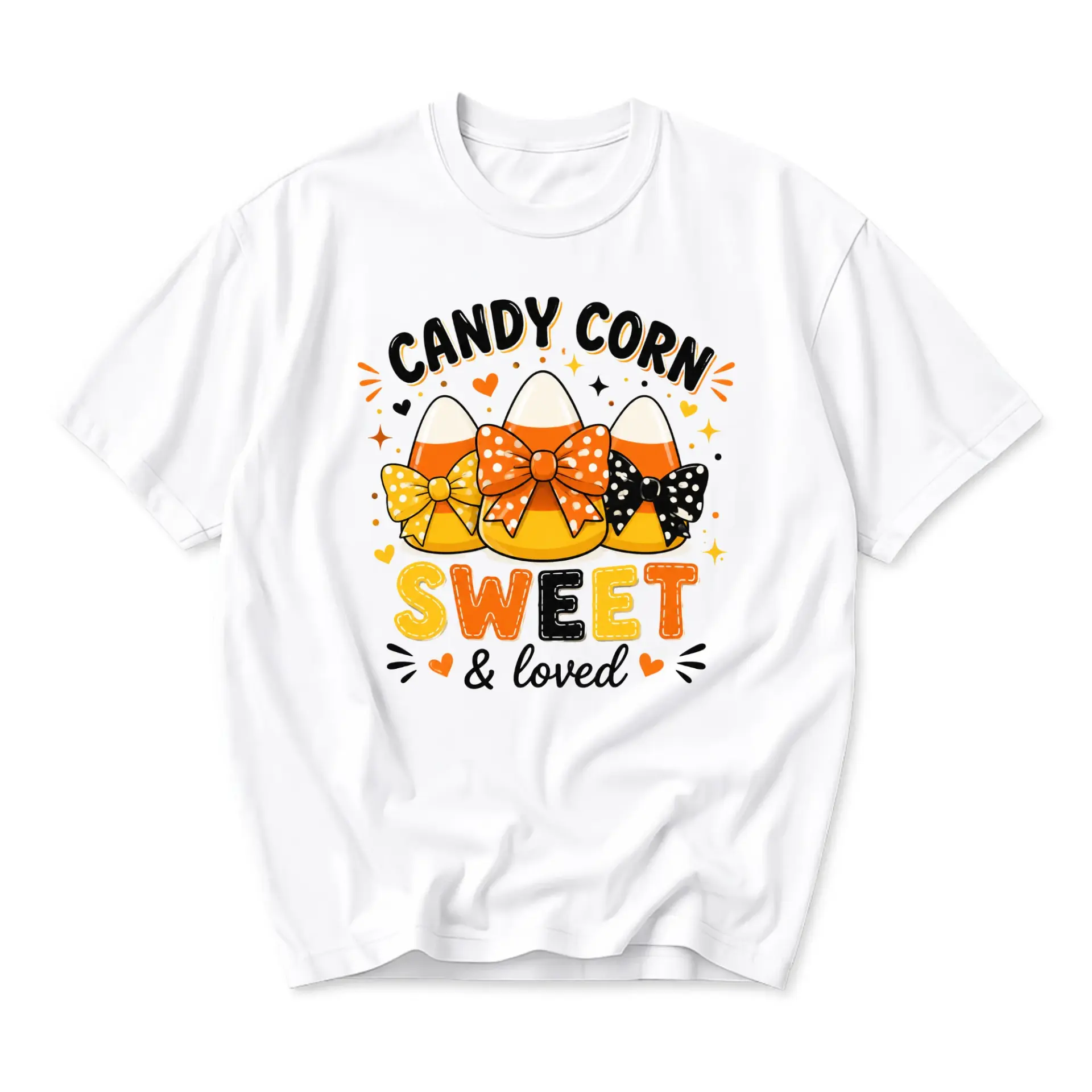Graphic Tee Candy Corn Sweet and Loved Fall Holiday Unisex Short Sleeve Crew Neck Casual Cotton Blend Shirt