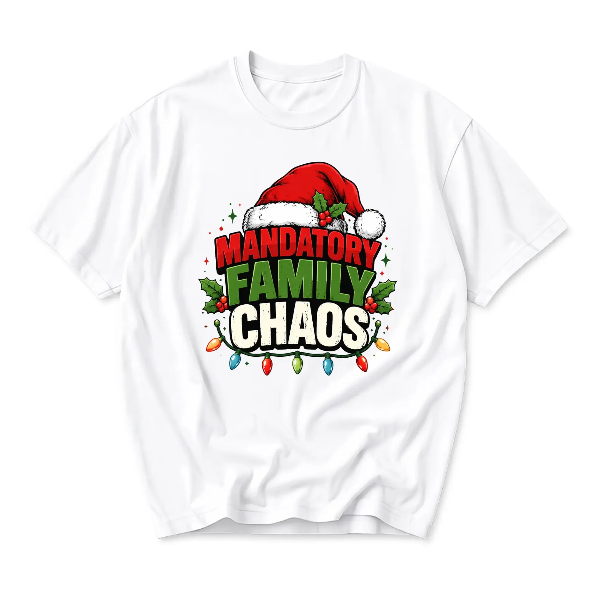 Funny Shirt Mandatory Family Chaos Christmas Graphic Tee Festive Holiday Unisex Crew Neck Casual Cotton Top