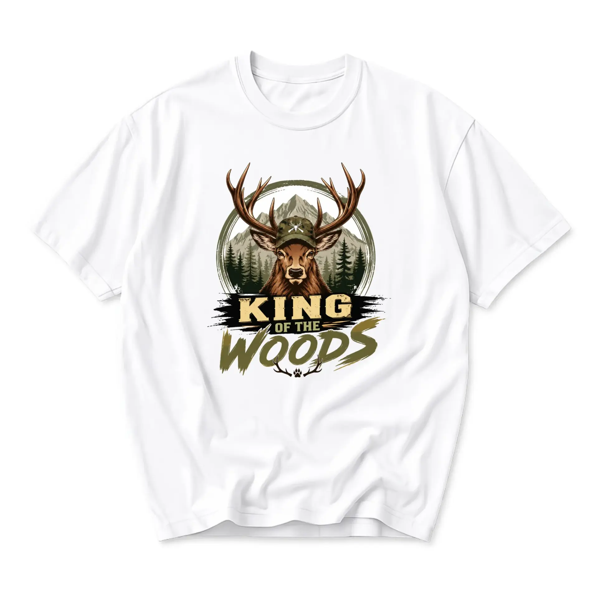 Graphic Tee King of the Woods Buck Deer Hunter Nature Wilderness Outdoors Gift Unisex Cotton Crew Neck Short Sleeve