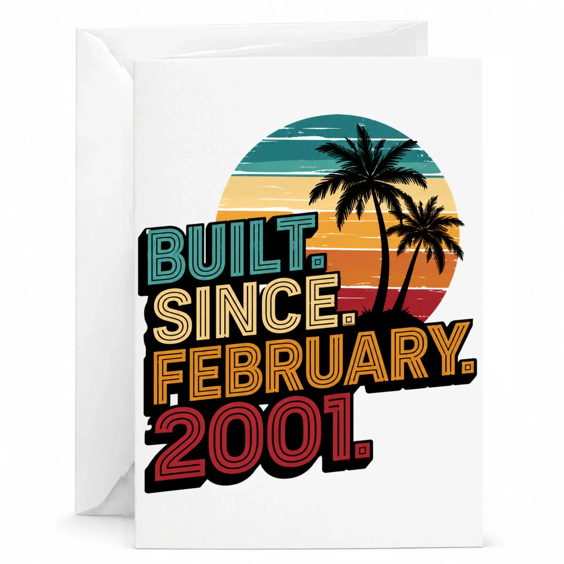 Birthday Card Built Since February 2001 Vintage Sunset Palm Tree Greeting Card for Milestone Celebration 5x7 Inches