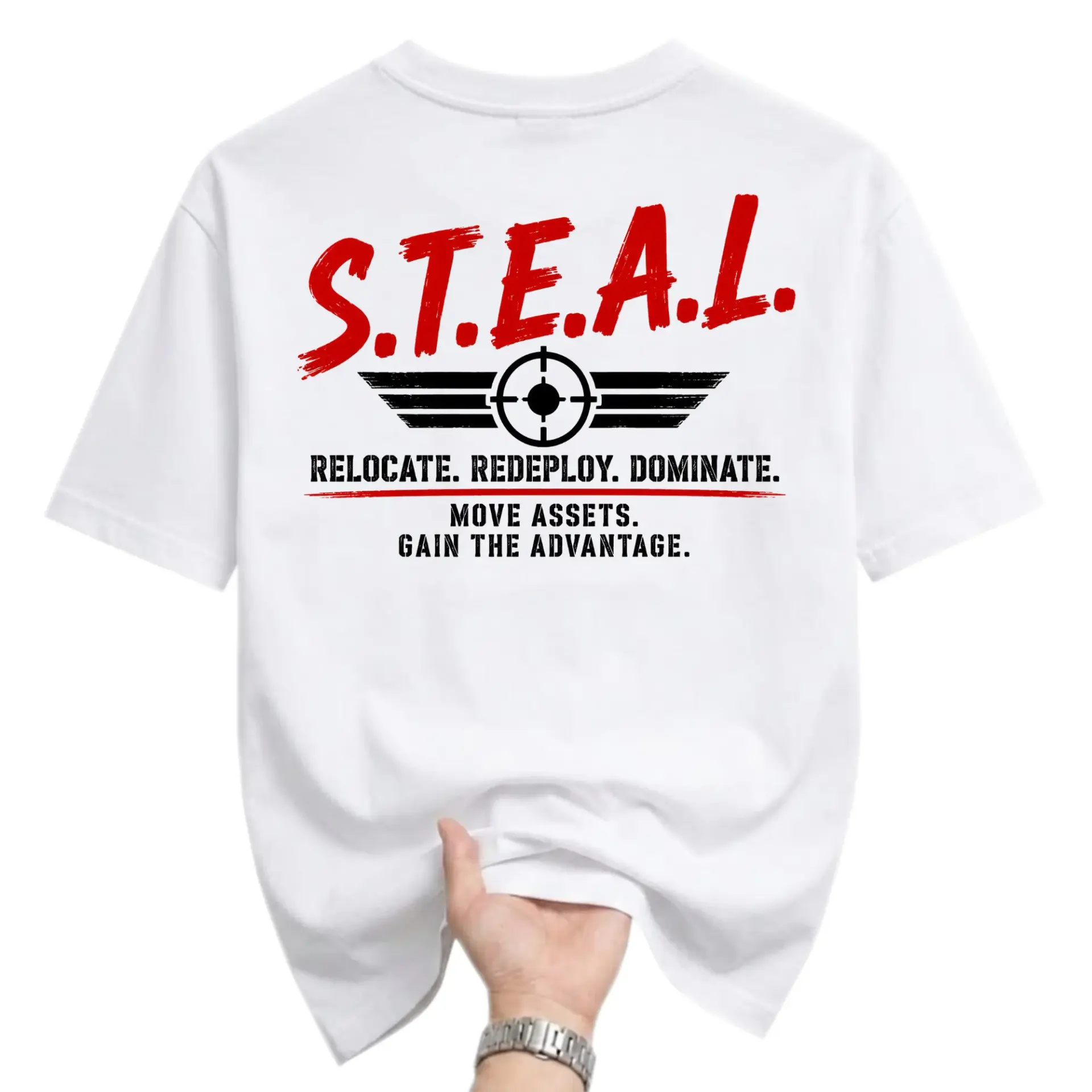 Graphic Tee S.t.e.a.l. Relocate Redeploy Dominate Tactical Military Style Unisex Crew Neck Short Sleeve Cotton T-Shirt
