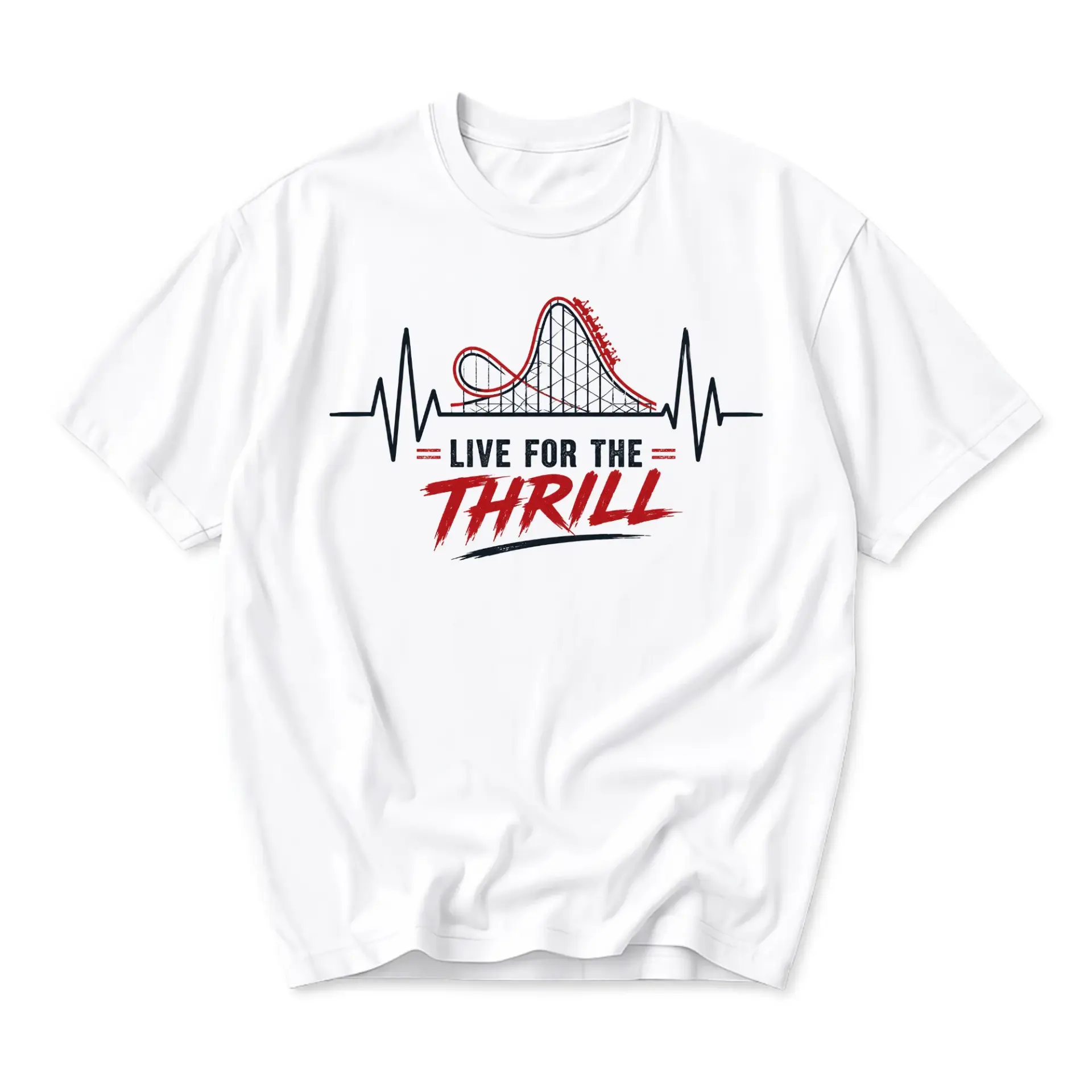 Graphic Tee Live for the Thrill Roller Coaster Heartbeat Design Unisex Casual Cotton Crew Neck Short Sleeve Shirt