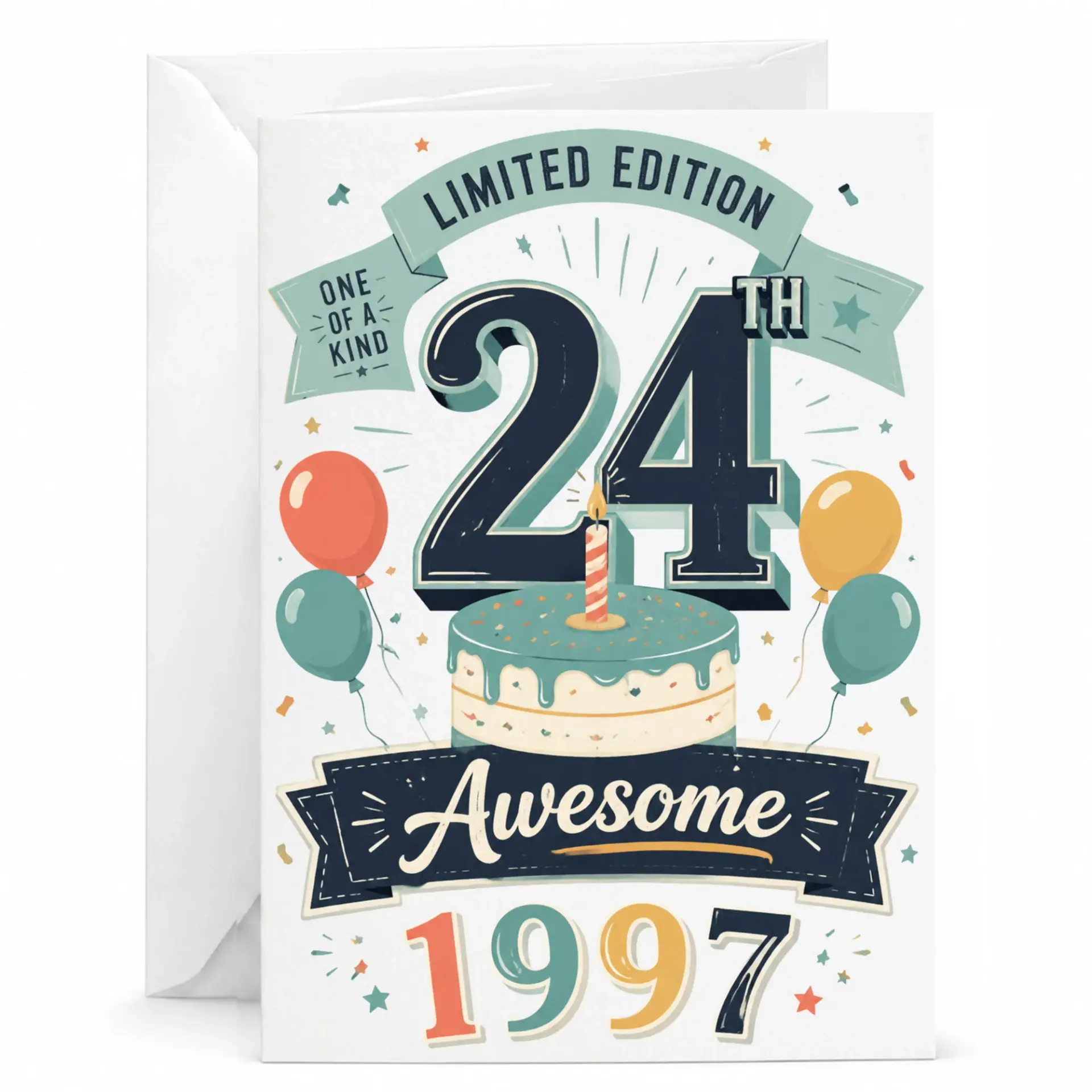 Birthday Card 24th Birthday Vintage Style Greeting Card for 24 Years Old Limited Edition Awesome Since 1997 Celebration
