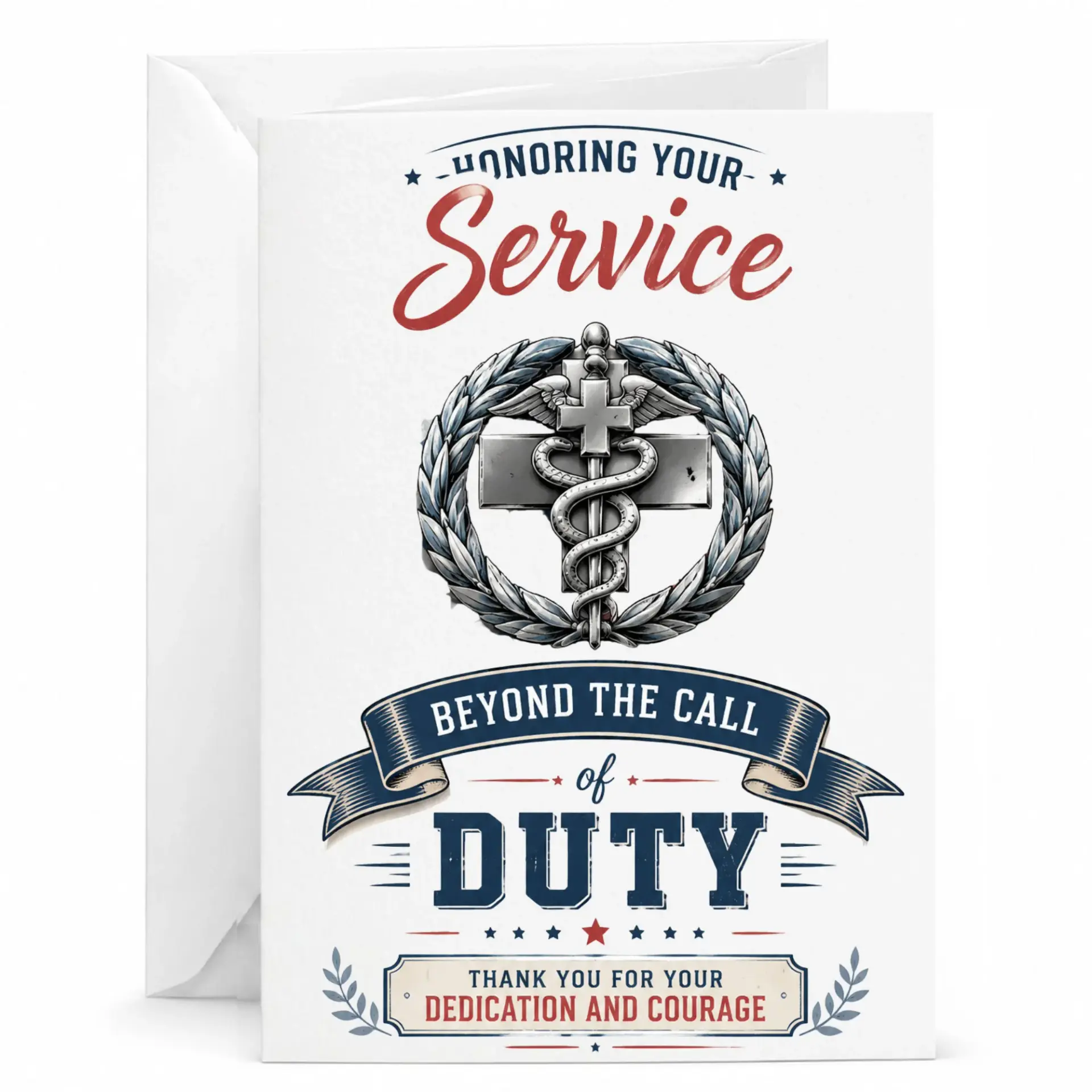 Greeting Card Honoring Your Service Medical Professional Appreciation Note with Decorative Caduceus Symbol and Professional Design