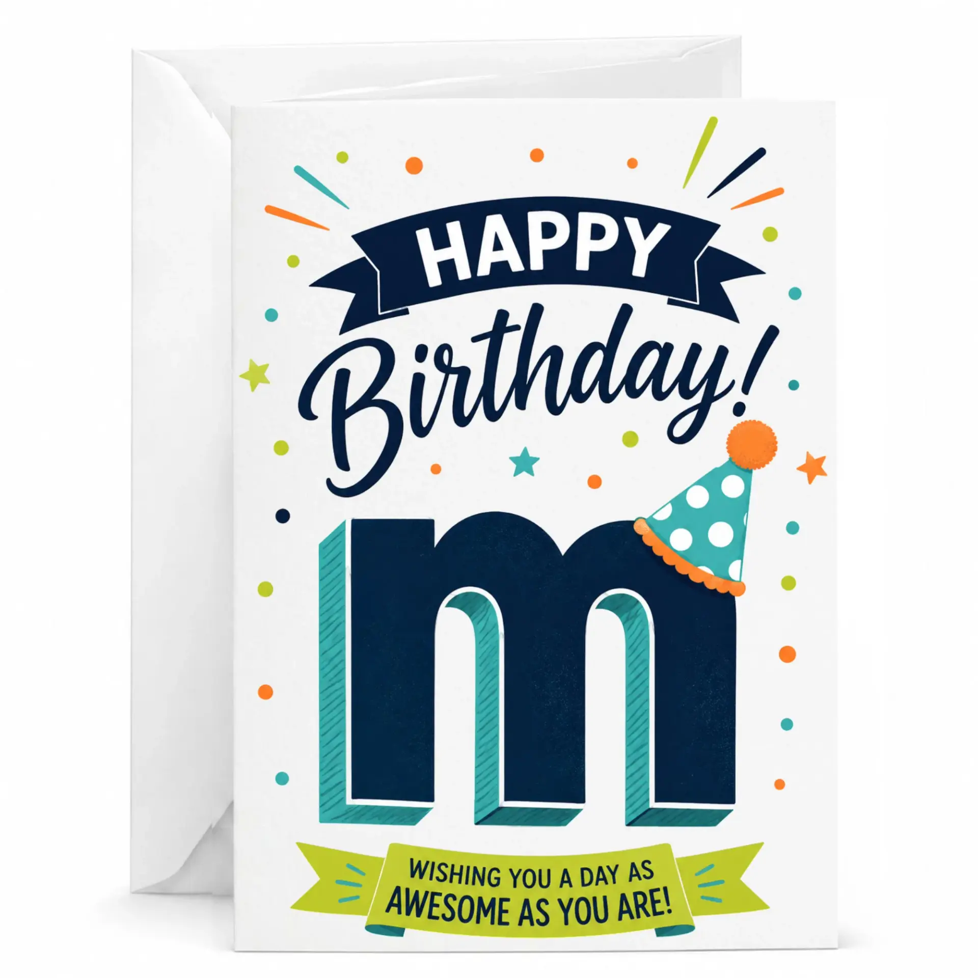 Birthday Card Featuring Letter M with Festive Party Hat Design and Graphic Style
