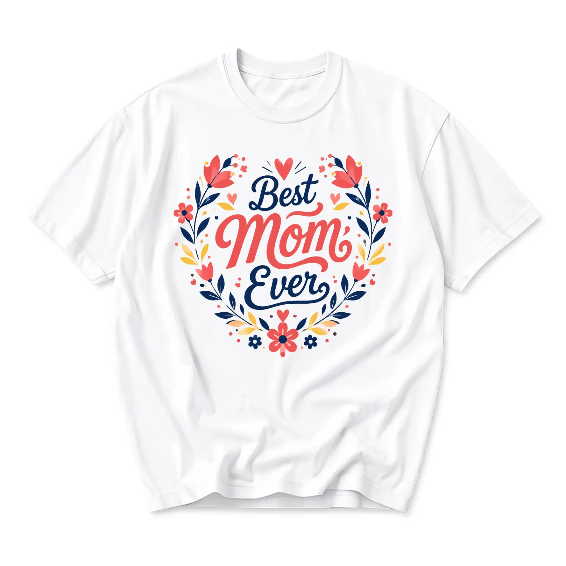 Graphic Tee Best Mom Ever Floral Wreath Print Unisex Casual Short Sleeve Crew Neck Cotton Blend Soft Everyday Shirt