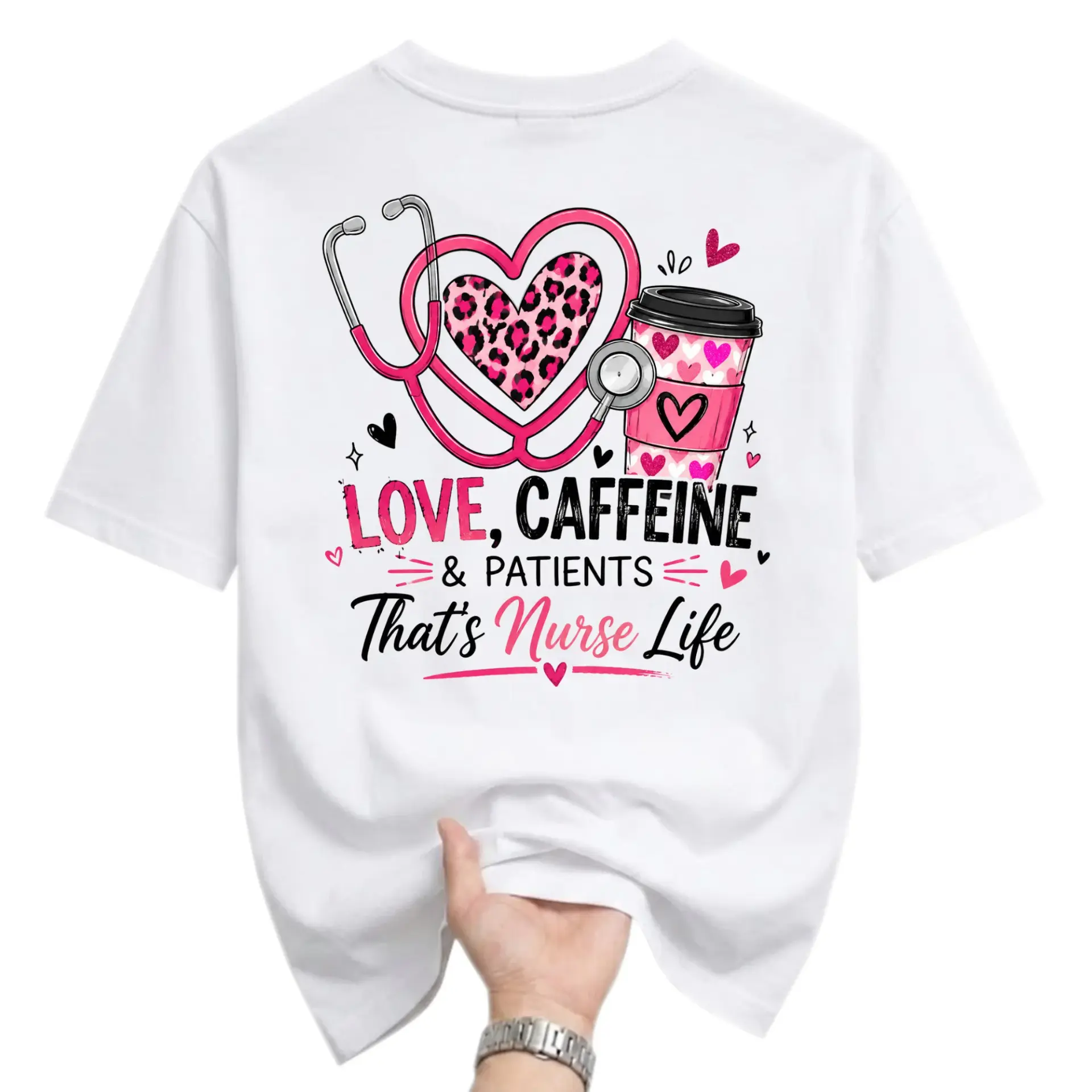 Graphic Tee Love Caffeine and Patients Nurse Life Shirt Unisex Crew Neck Medical Profession Casual Cotton Apparel