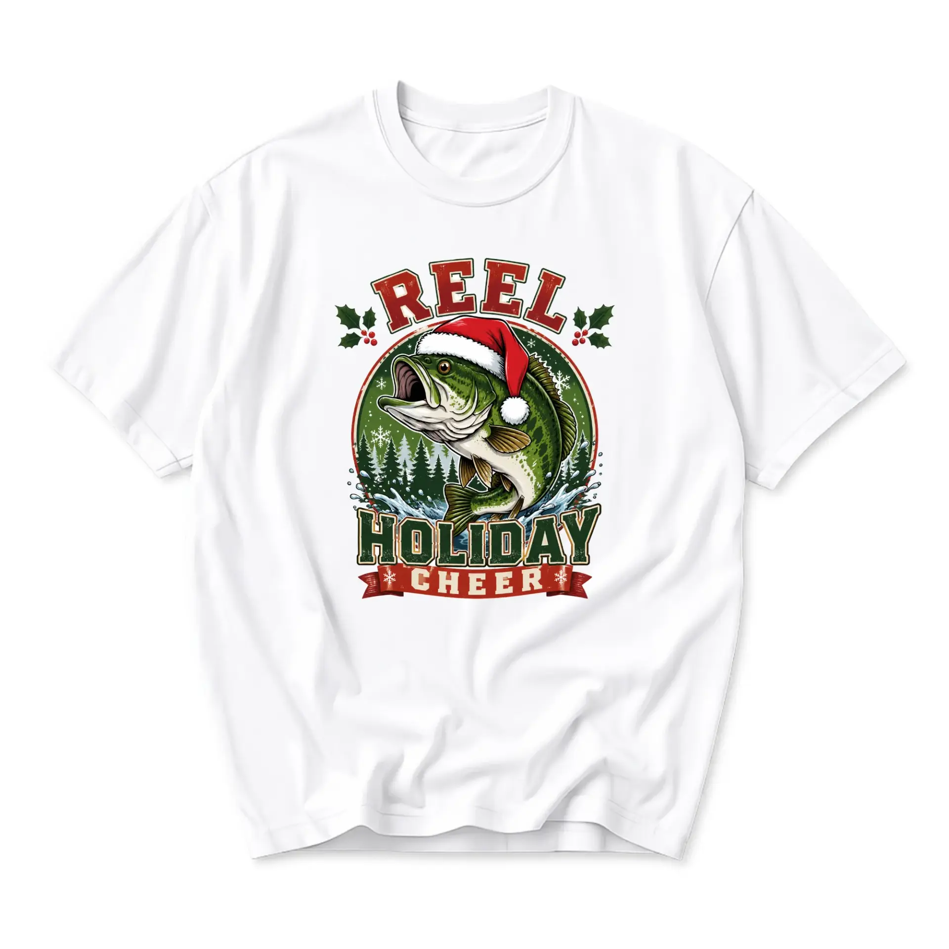 Graphic Tee Reel Holiday Cheer Fishing T-Shirt Funny Seasonal Humor Top for Men and Women Casual Crew Neck Apparel