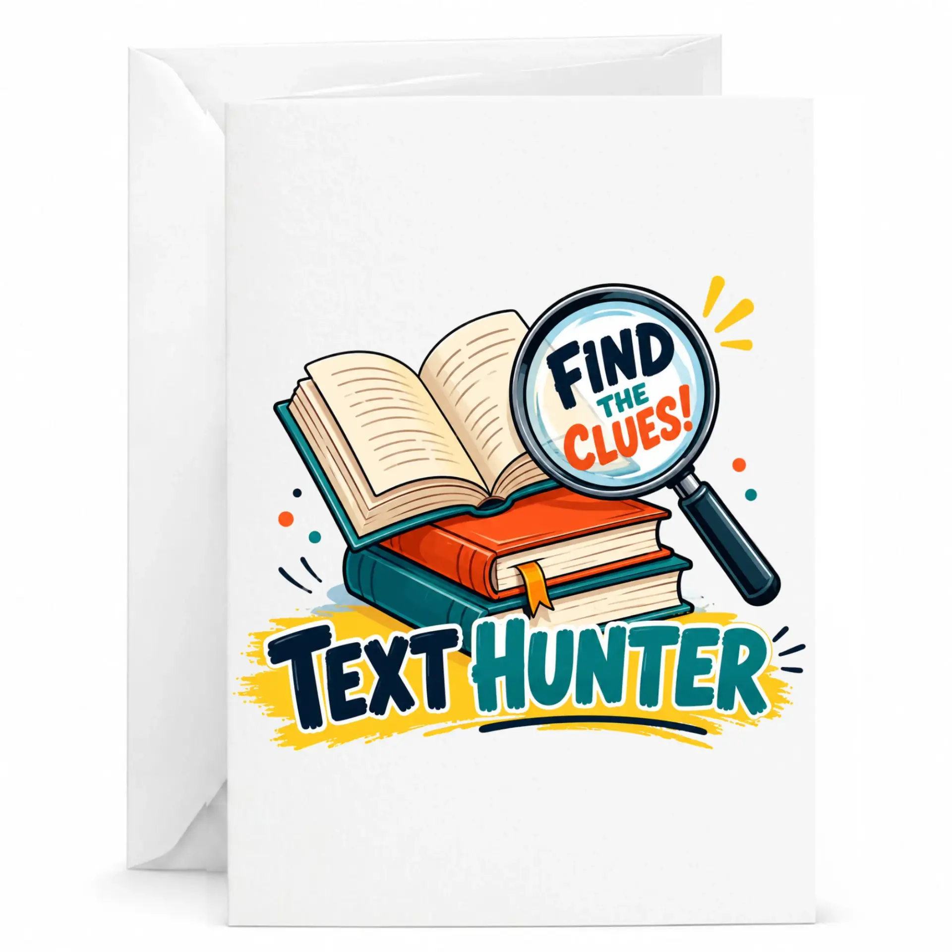 Greeting Card Find the Clues Text Design for Book Lovers and Mystery Readers Premium Stationery Any Occasion