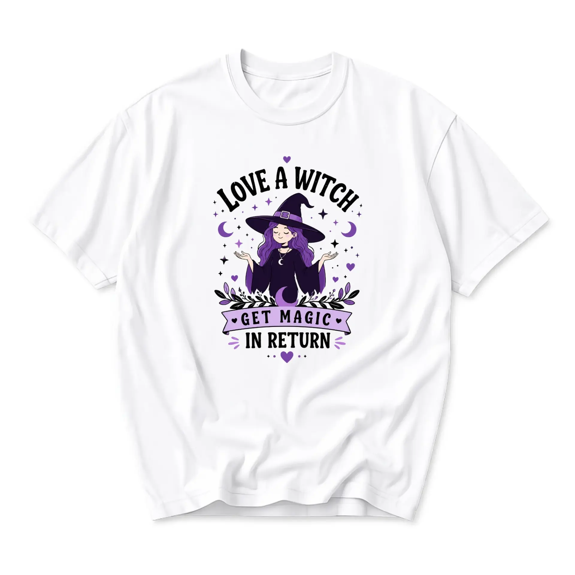 Graphic Tee Love a Witch Get Magic in Return Unisex Cotton Crew Neck Casual Short Sleeve Everyday Casual Shirt