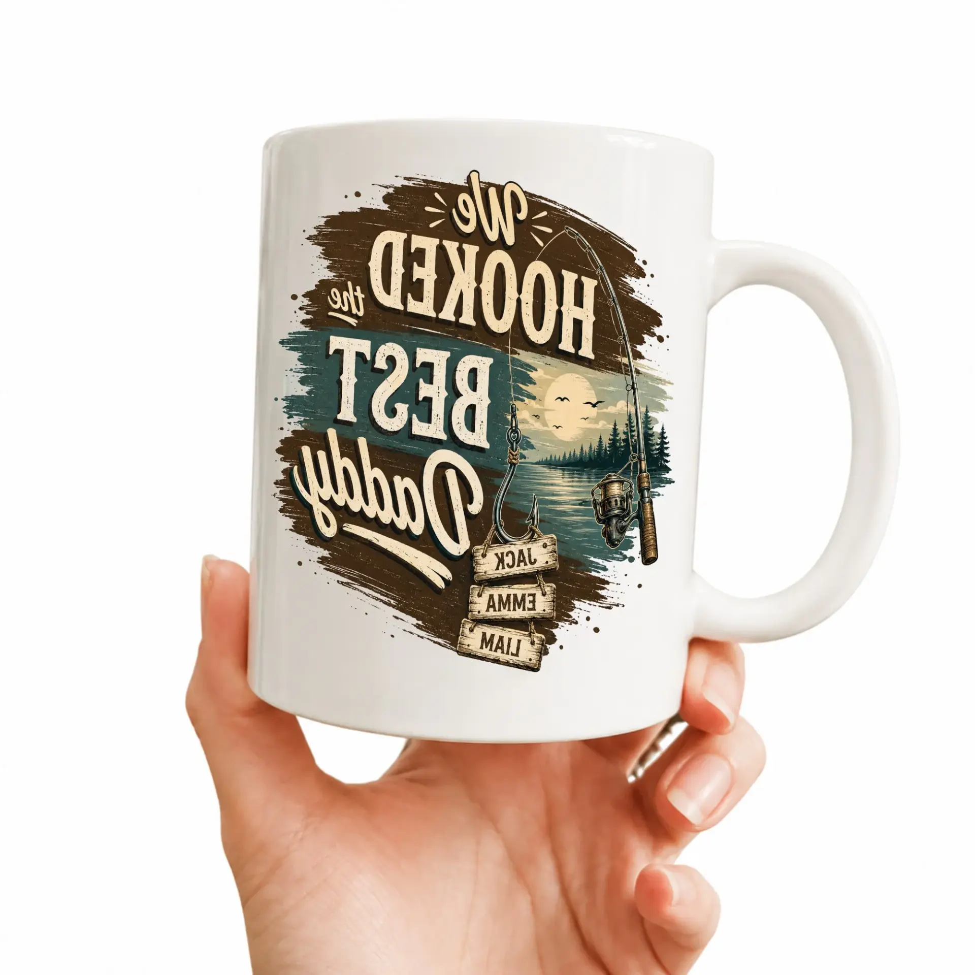 Personalized Fishing Coffee Mug Featuring We the Best Design with Custom Names for Father Day Gift Idea