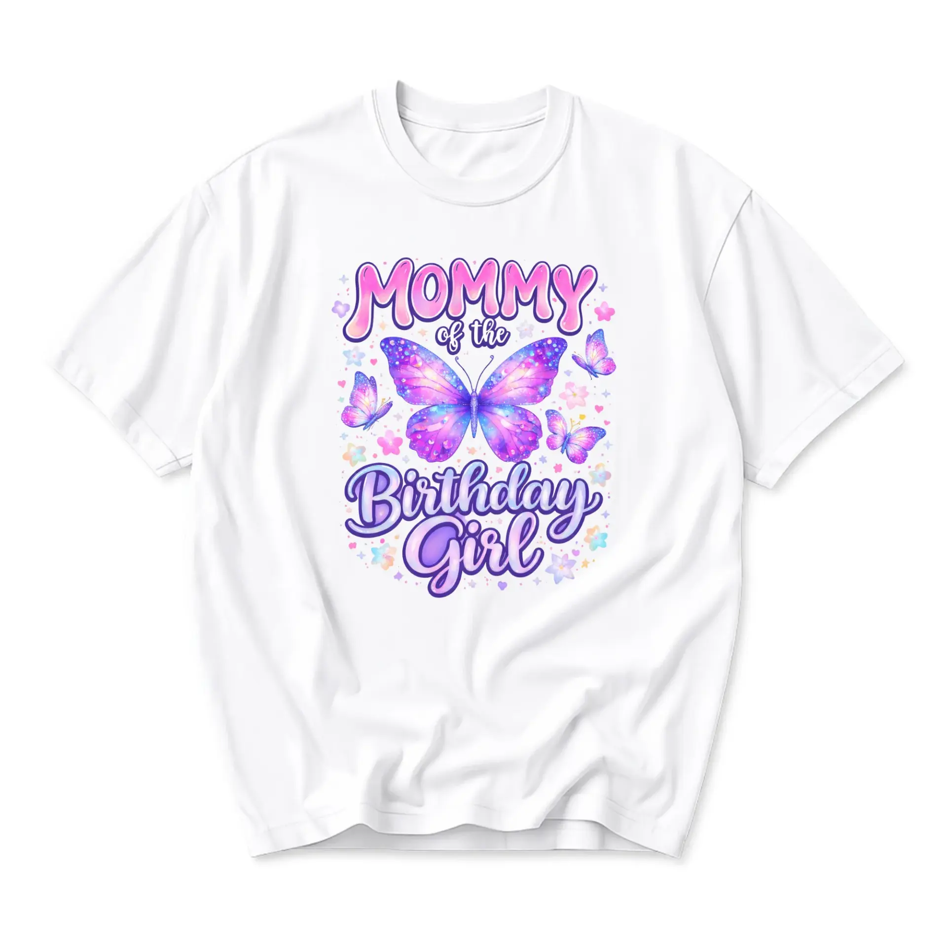 T-shirt Mommy of the Birthday Girl Graphic Tee Purple Butterfly Print Casual Crew Neck Cotton Blend Summer Top