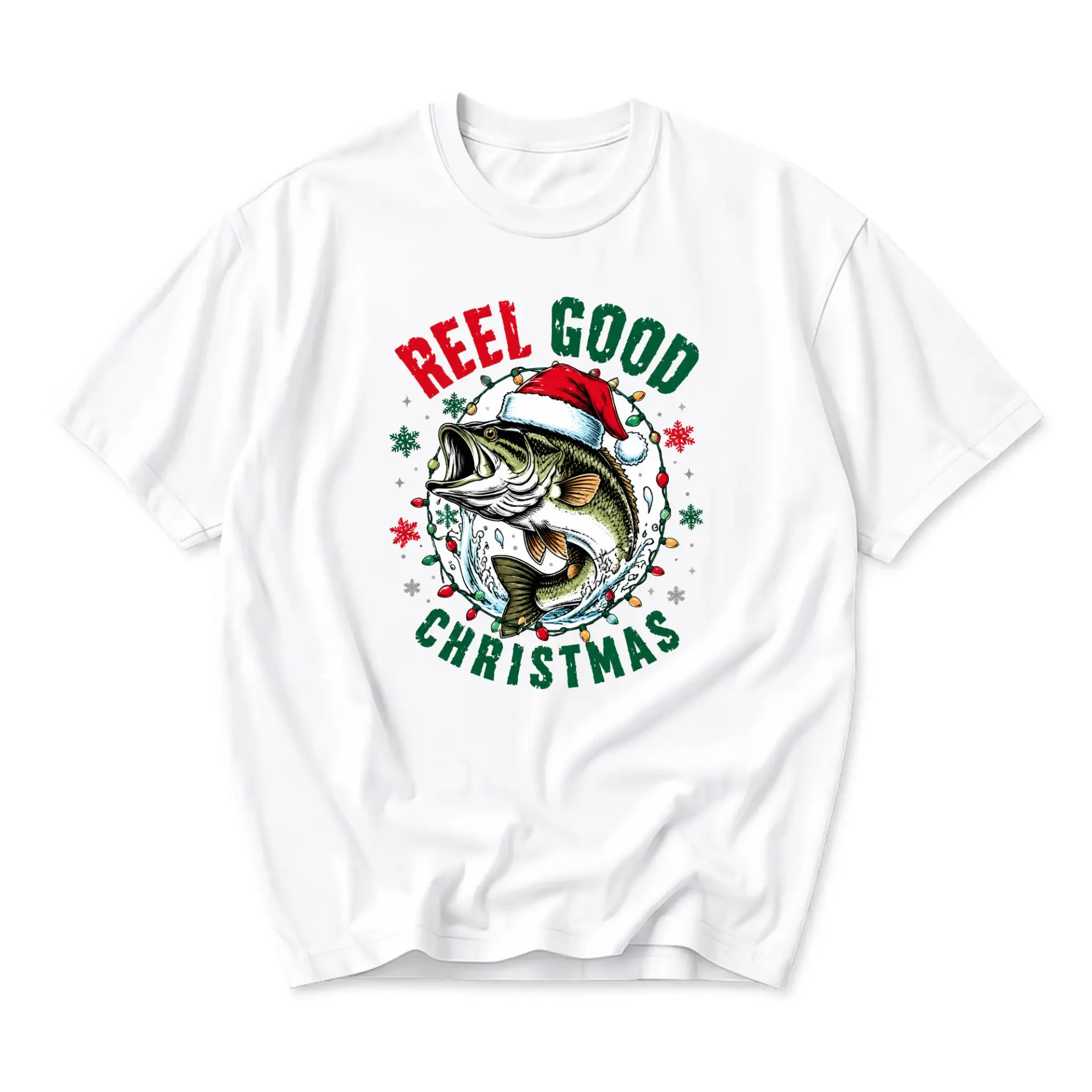 Funny Shirt Reel Good Christmas Fishing Graphic Tee Unisex Short Sleeve
