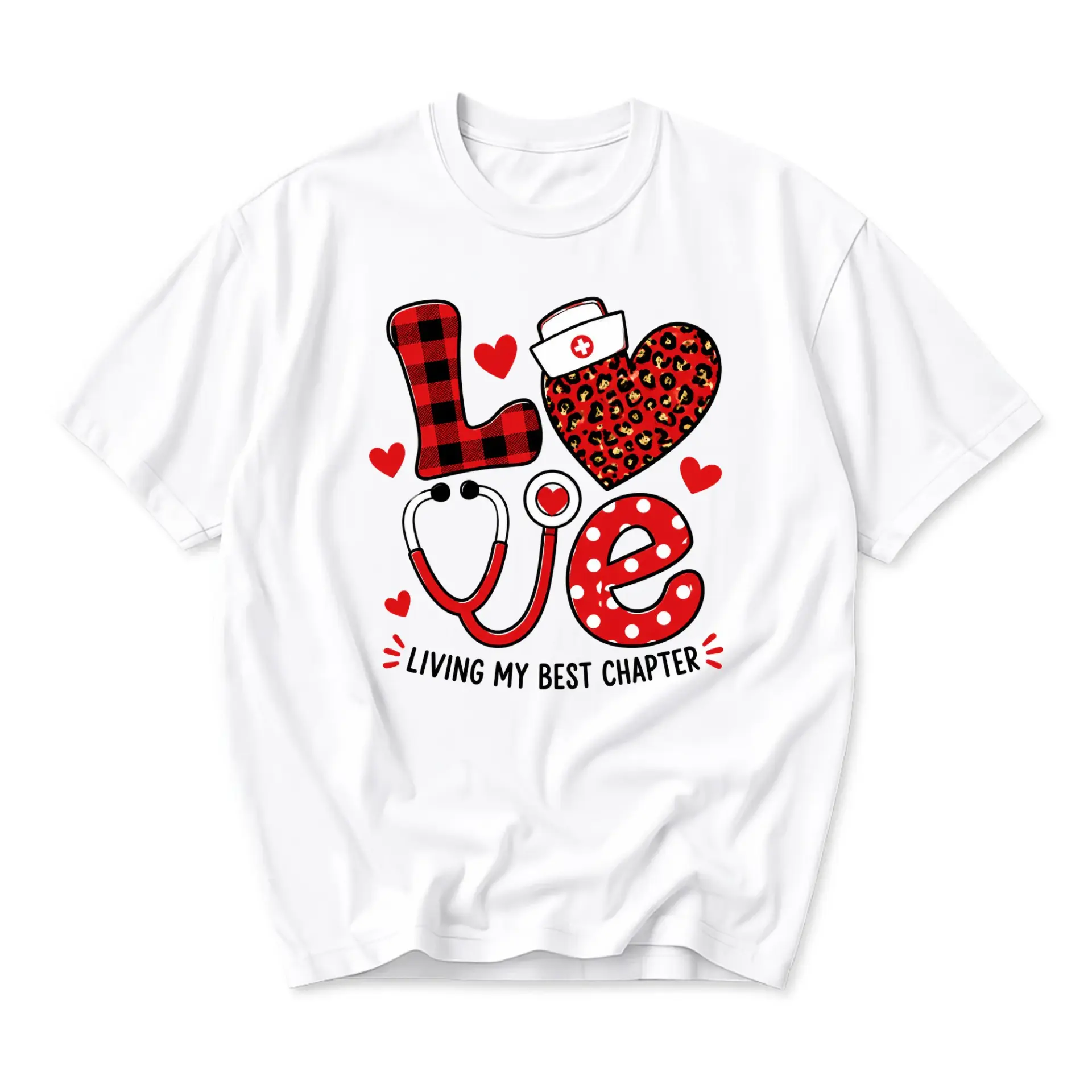 Graphic Tee Nurse Love Theme Shirt Living My Best Chapter Unisex Cotton Blend Apparel for Casual Daily Wear