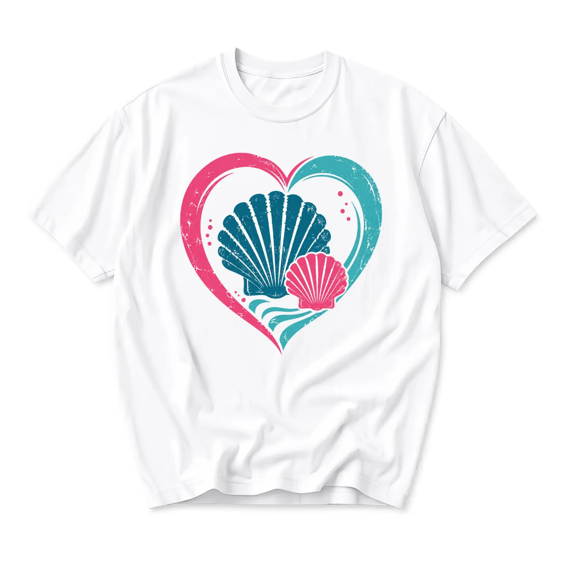 T-shirt Seashell Heart Graphic Tee Ocean Beach Inspired Unisex Crew Neck Casual Everyday Short Sleeve Top White Shirt