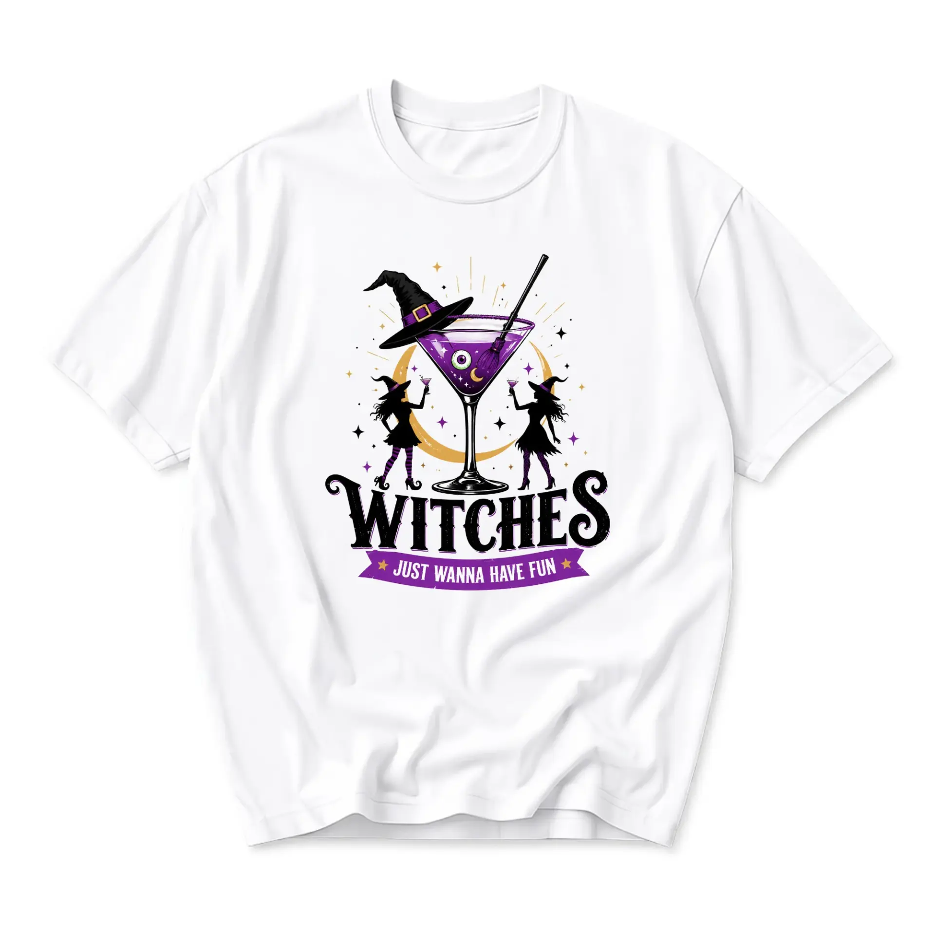 Funny Shirt Witches Just Wanna Have Fun Graphic Tee Casual Unisex Crew Neck Short Sleeve Cotton Apparel White