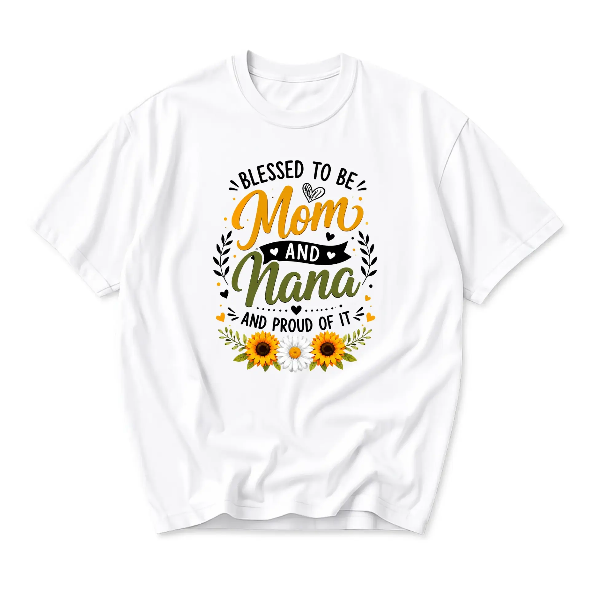 Graphic Tee Blessed to Be Mom and Nana Floral Sunflower Print Unisex Crew