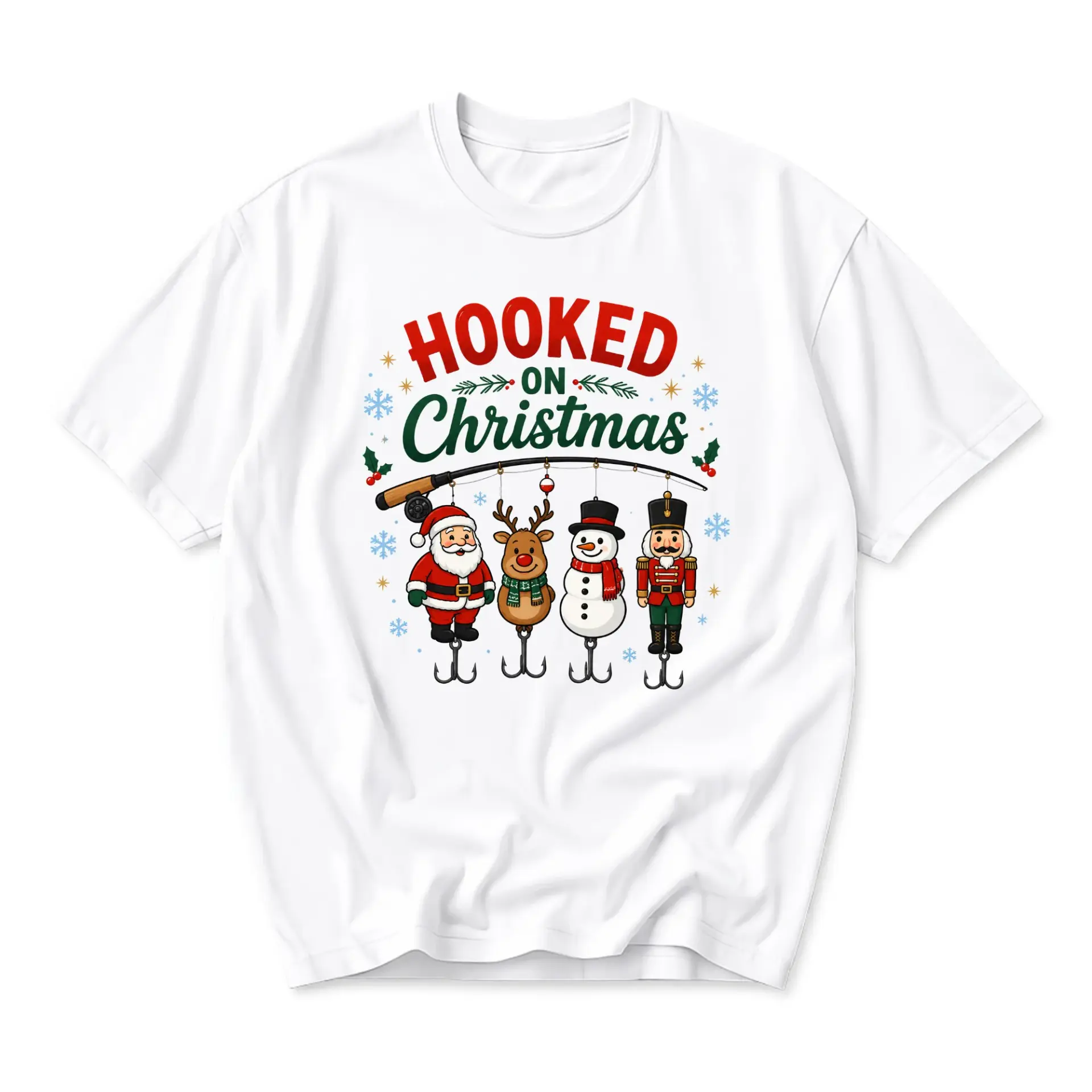 Funny Shirt on Christmas Graphic Tee Holiday Fishing Themed Unisex Crew