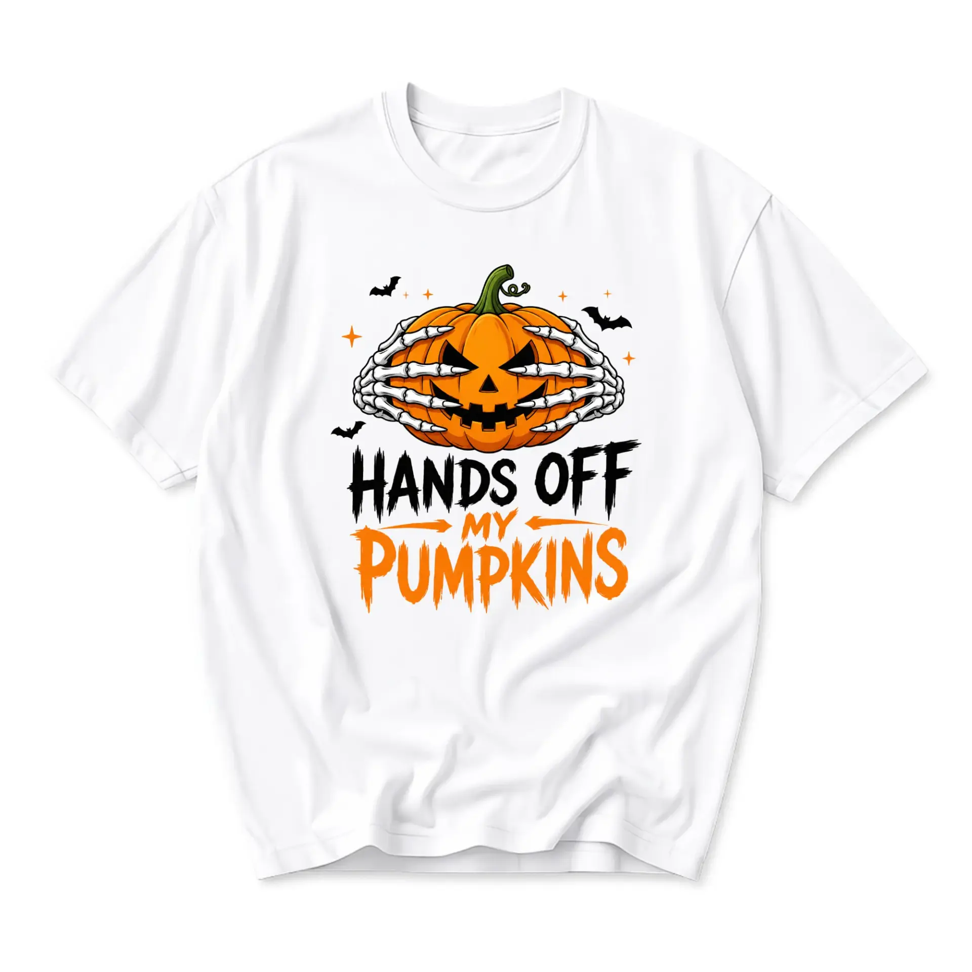 Funny Shirt Hands Off My Pumpkins Graphic Tee Seasonal Halloween Costume Unisex Crew Neck Cotton Blend Apparel