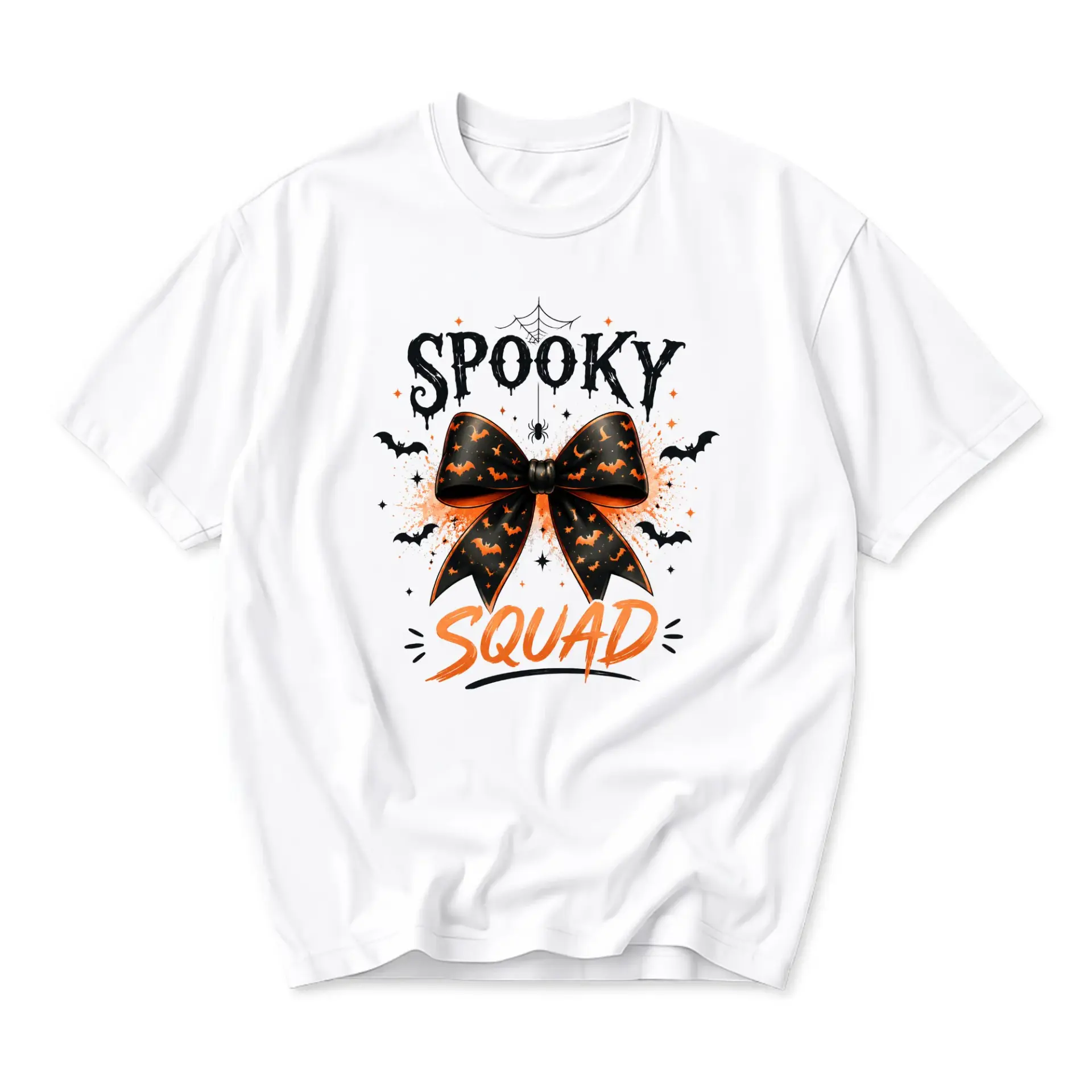 Graphic Tee Spooky Squad Halloween Bow Print Unisex Short Sleeve Crew Neck Cotton Casual Everyday Apparel