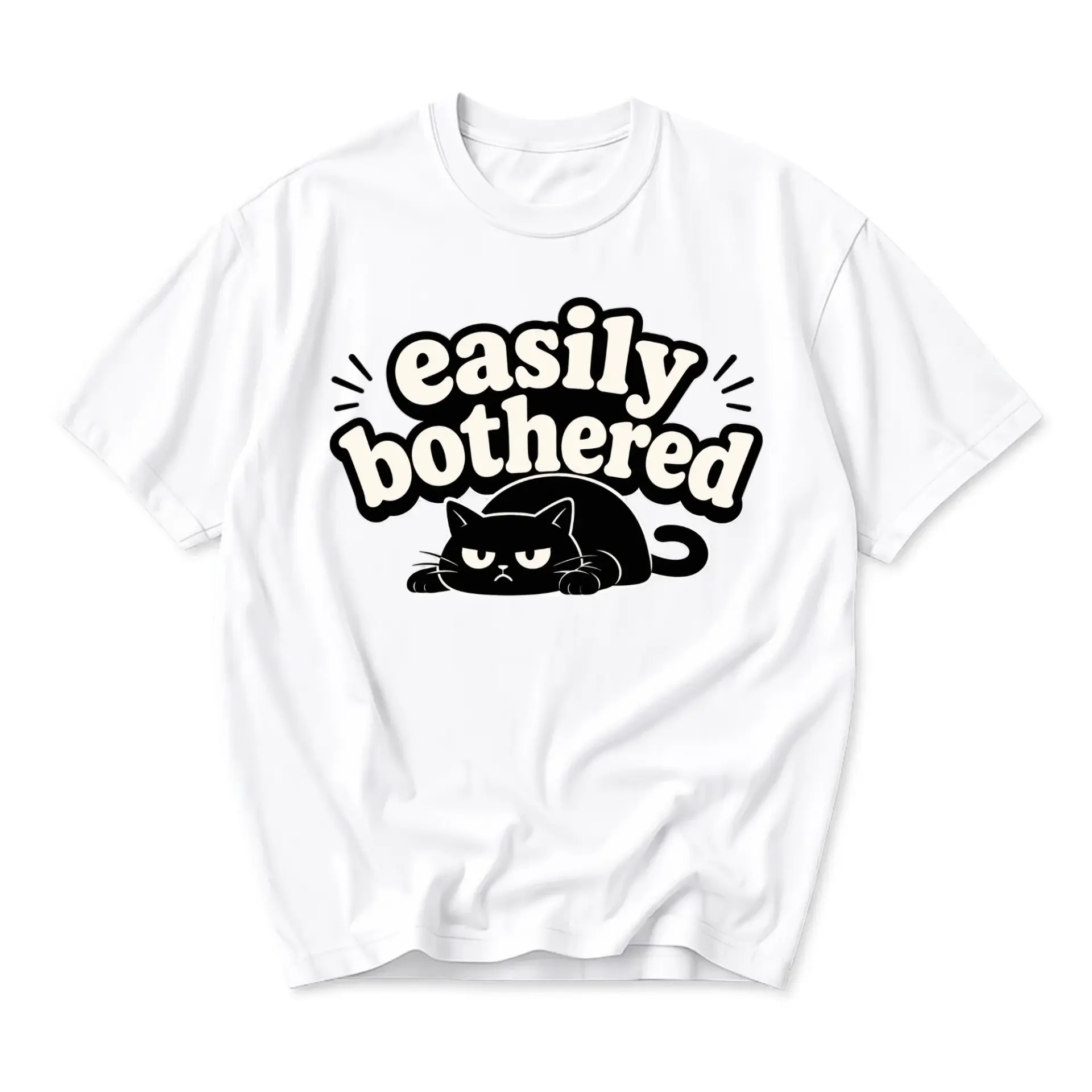 Funny Shirt Easily Bothered Cat Graphic Tee Casual Unisex Crew Neck Short Sleeve Soft Cotton Apparel for Men and Women