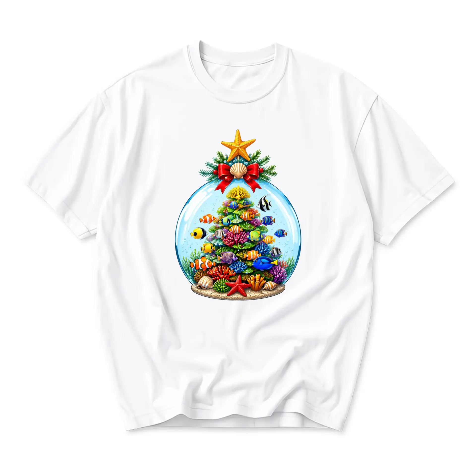 Graphic Tee Tropical Christmas Tree Underwater Snow Illustration Unisex