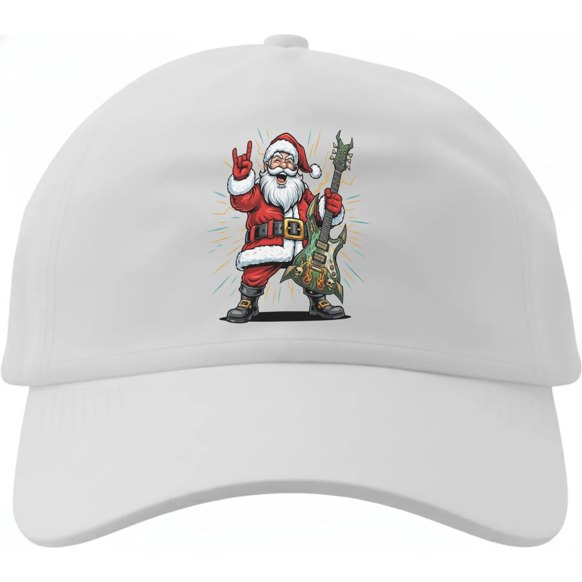 Baseball Cap Featuring Rocking Santa Claus Graphic Design Comfortable Cotton Headwear for Holiday Enthusiasts and Fans