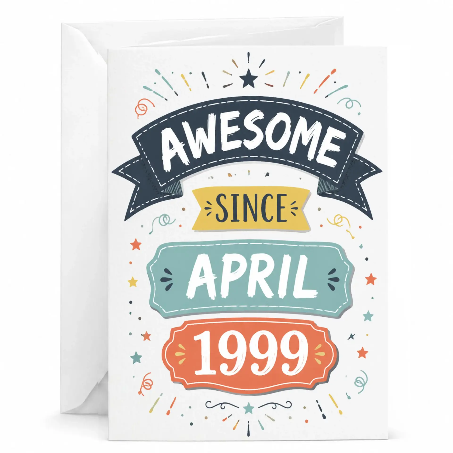 Birthday Card Awesome Since April 1999 Greeting Card, Vintage Style Milestone Birthday Note, 5x7 Inches Folded