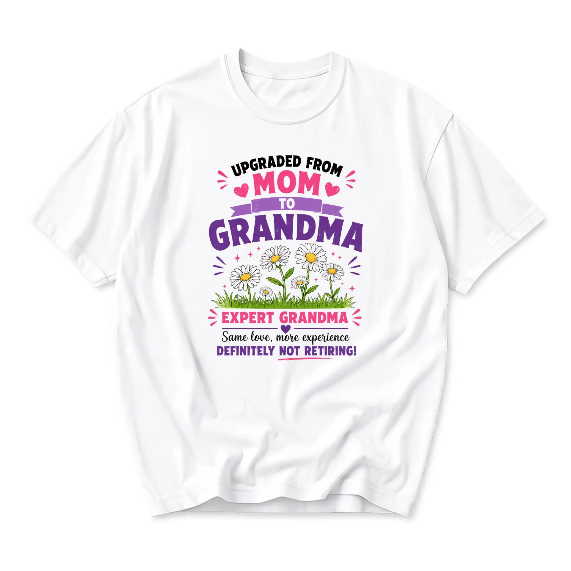Graphic Tee Upgraded from Mom to Grandma Shirt Floral Design Casual Crew