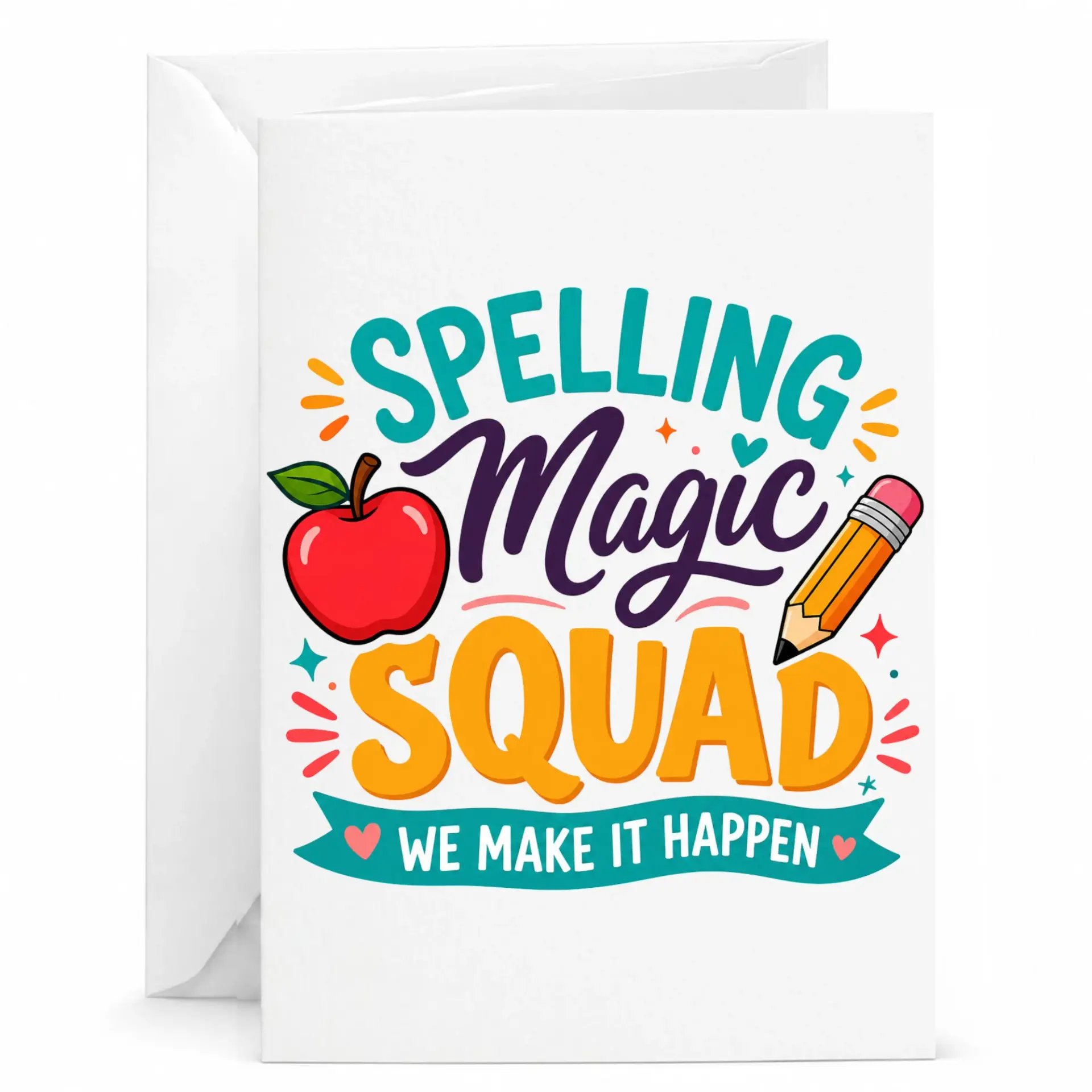 Funny Spelling Squad Greeting Card with Matching Envelope for Encouragement and Appreciation Notes