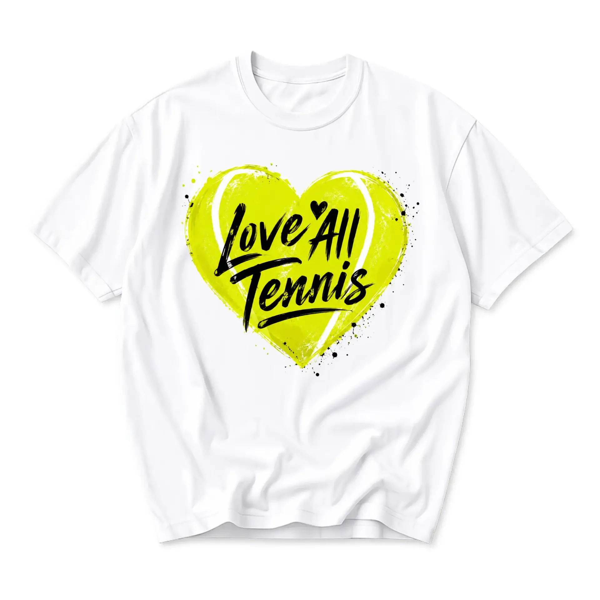 T-shirt Love All Tennis Graphic Tee Heart Shape Sporty Apparel Casual Everyday Wear Short Sleeve Cotton Top White